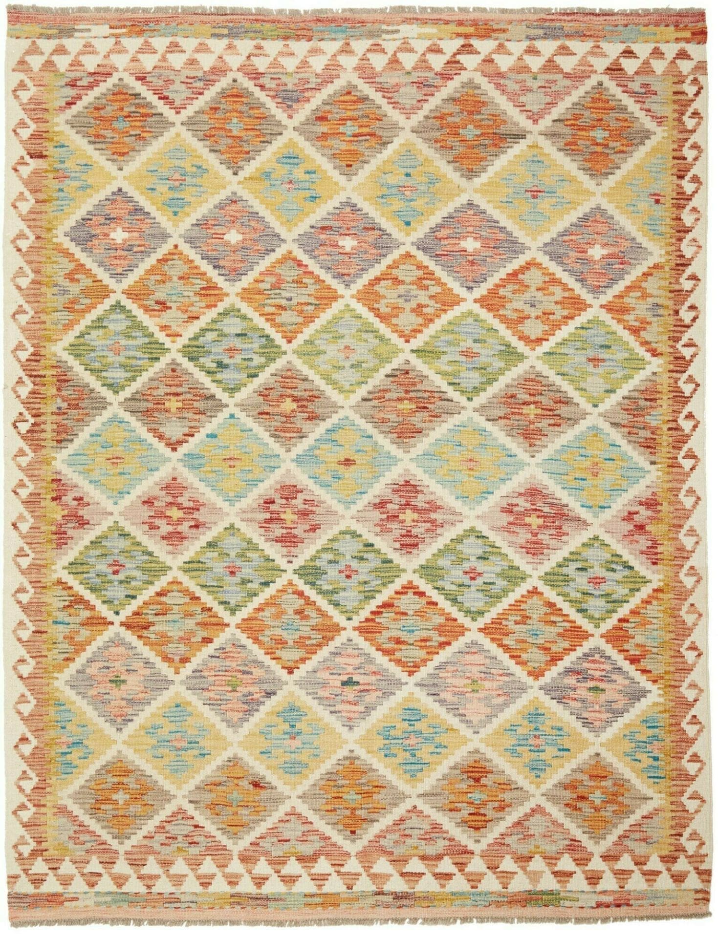 Kelim Teppich 156 x 202cm aus Schurwolle, handgewebt, rustikal