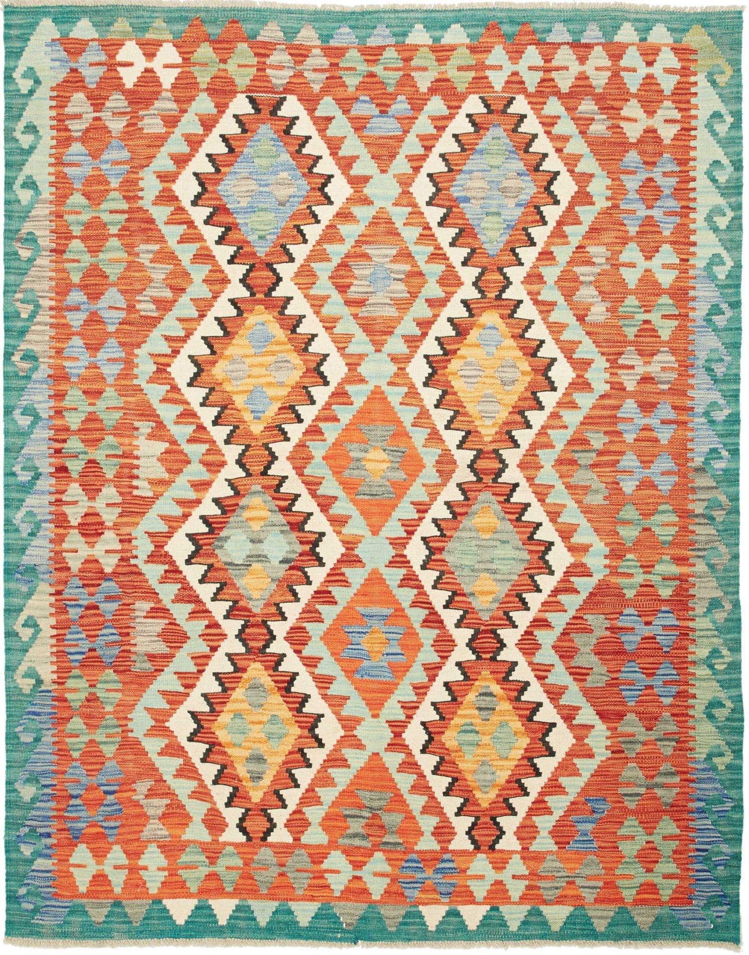 Kelim Teppich 157 x 195cm, handgewebt, rustikales Flair, Wolle