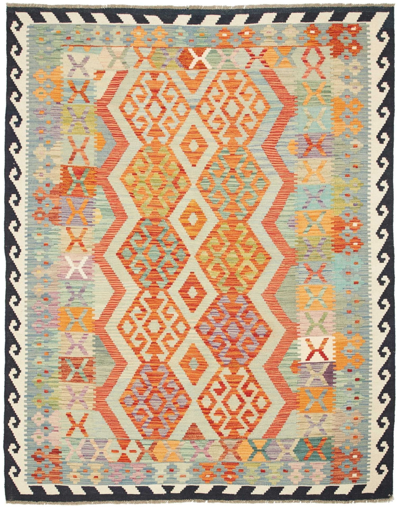 Kelim Teppich 157 x 197cm, handgewebt, rustikaler Stil aus Wolle