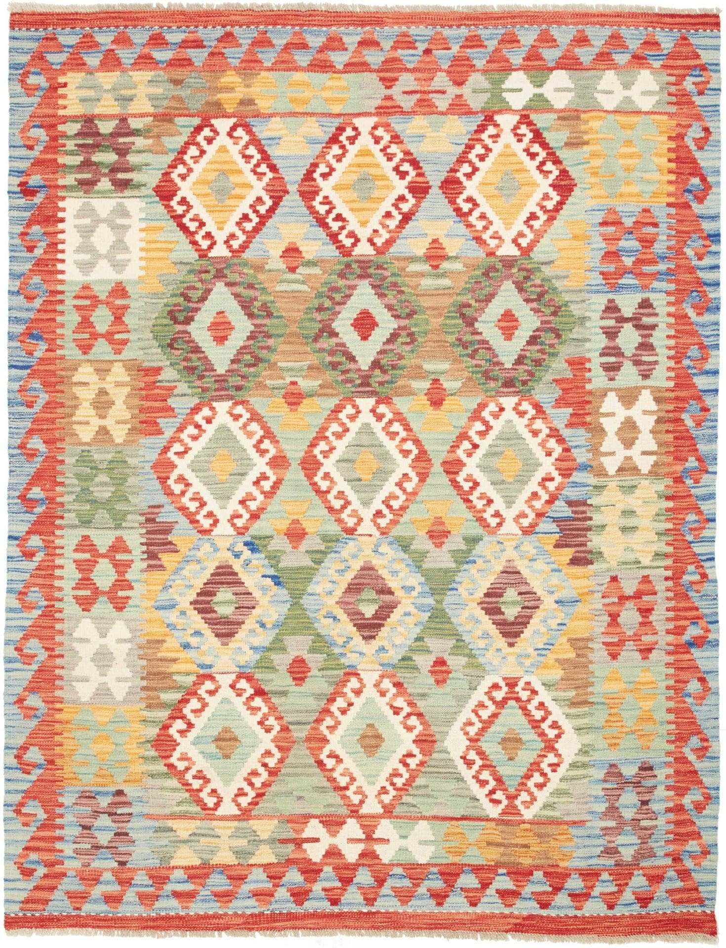 Kelim Teppich 157 x 198 cm aus Schurwolle, handgewebt, rustikal