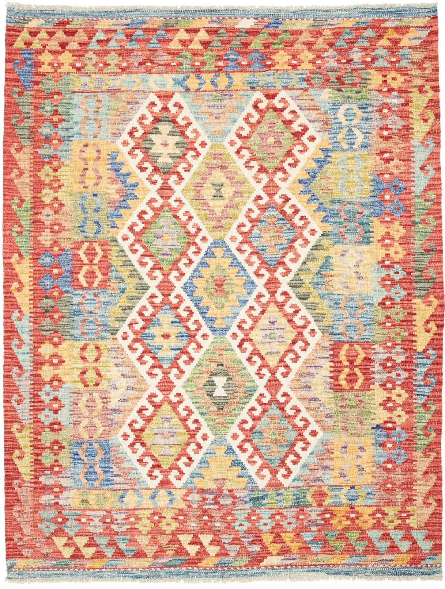 Kelim Teppich 157 x 199cm, handgewebt, rustikales Flair, Wolle