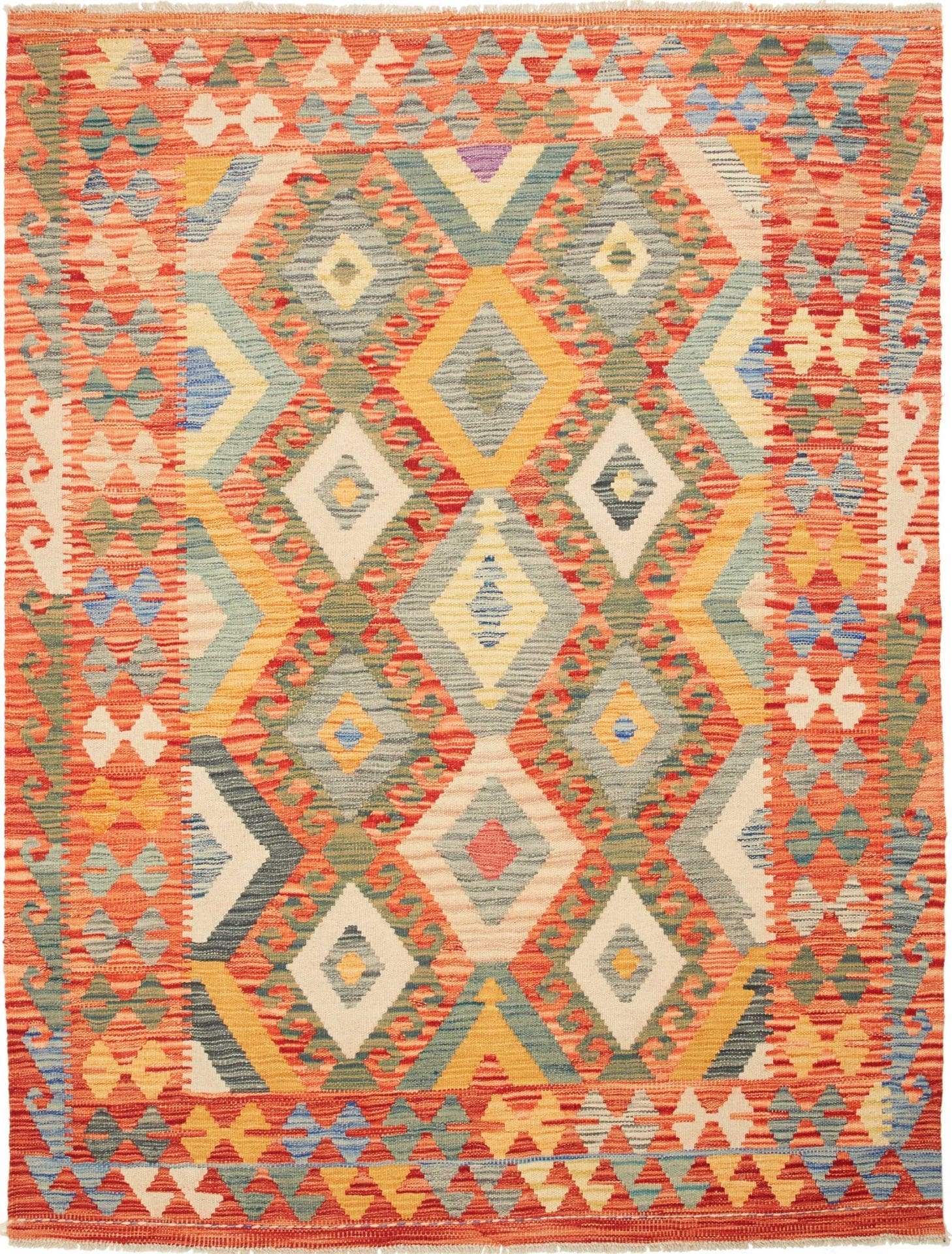 Kelim Teppich 157 x 201 cm, handgewebt, rustikal, Schurwolle