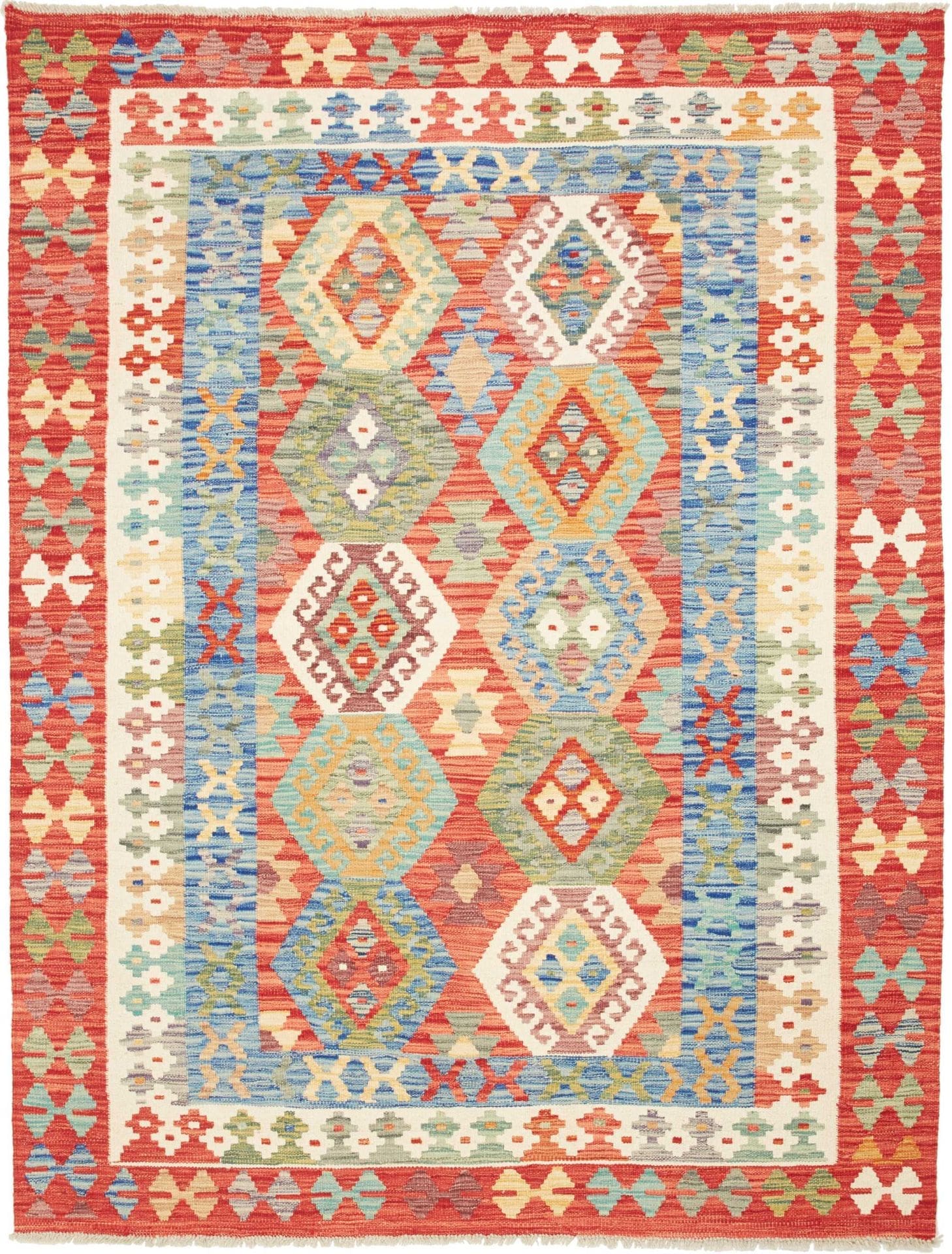 Kelim Teppich 157 x 201 cm, Schurwolle, handgewebt, rustikal