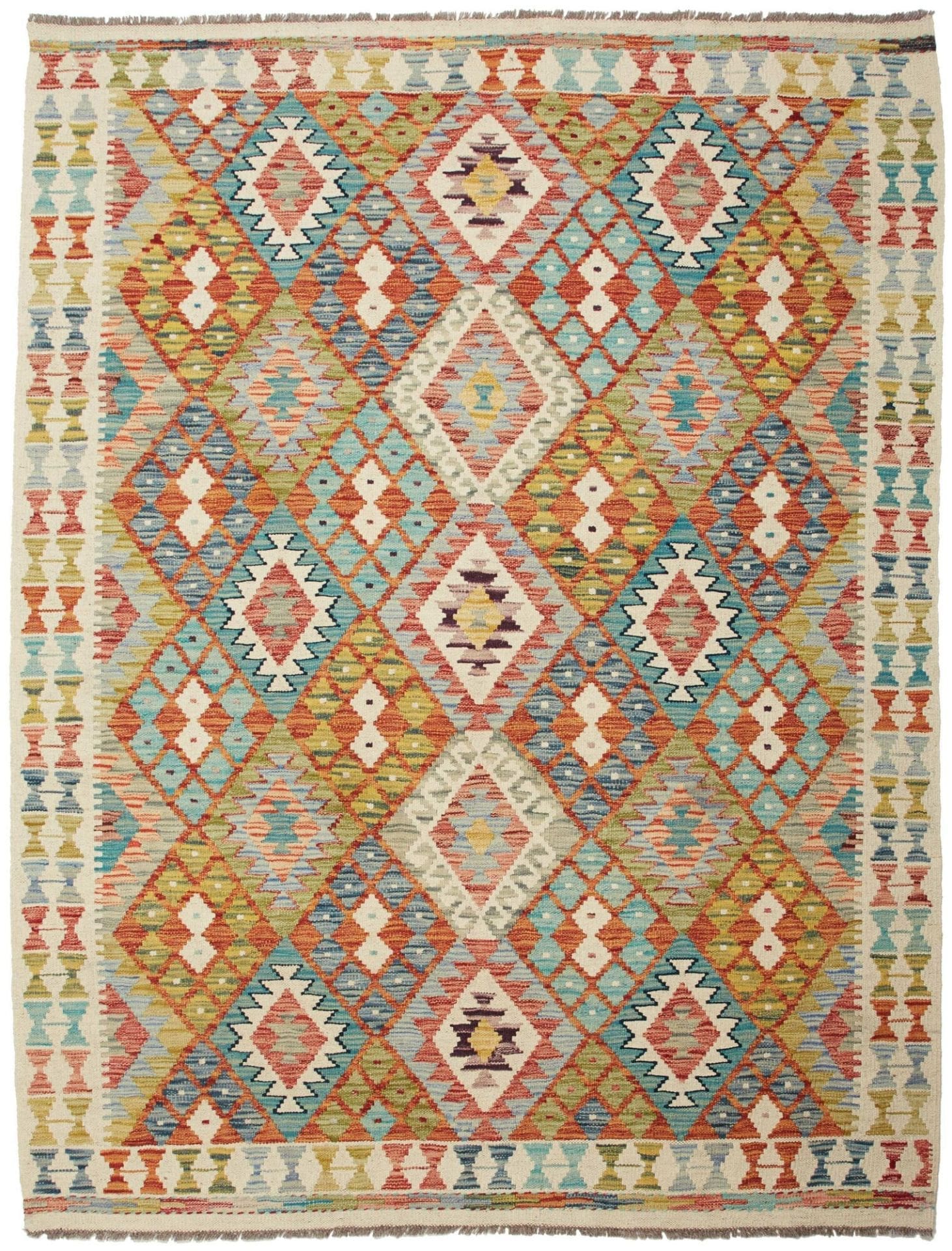 Kelim Teppich 157 x 201cm aus Schurwolle, handgewebt, rustikal