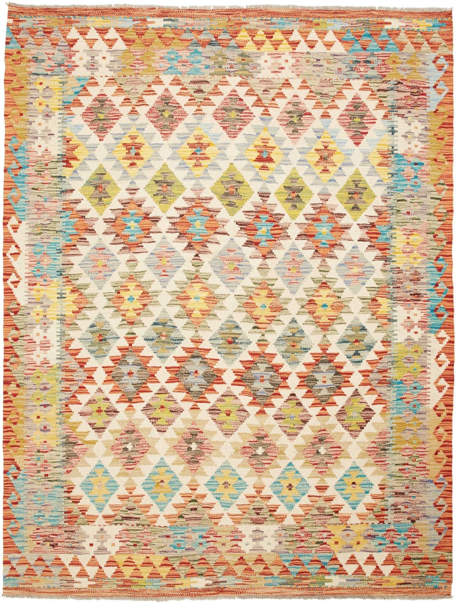 Kelim Teppich 157 x 204 cm aus Schurwolle, handgewebt, rustikal