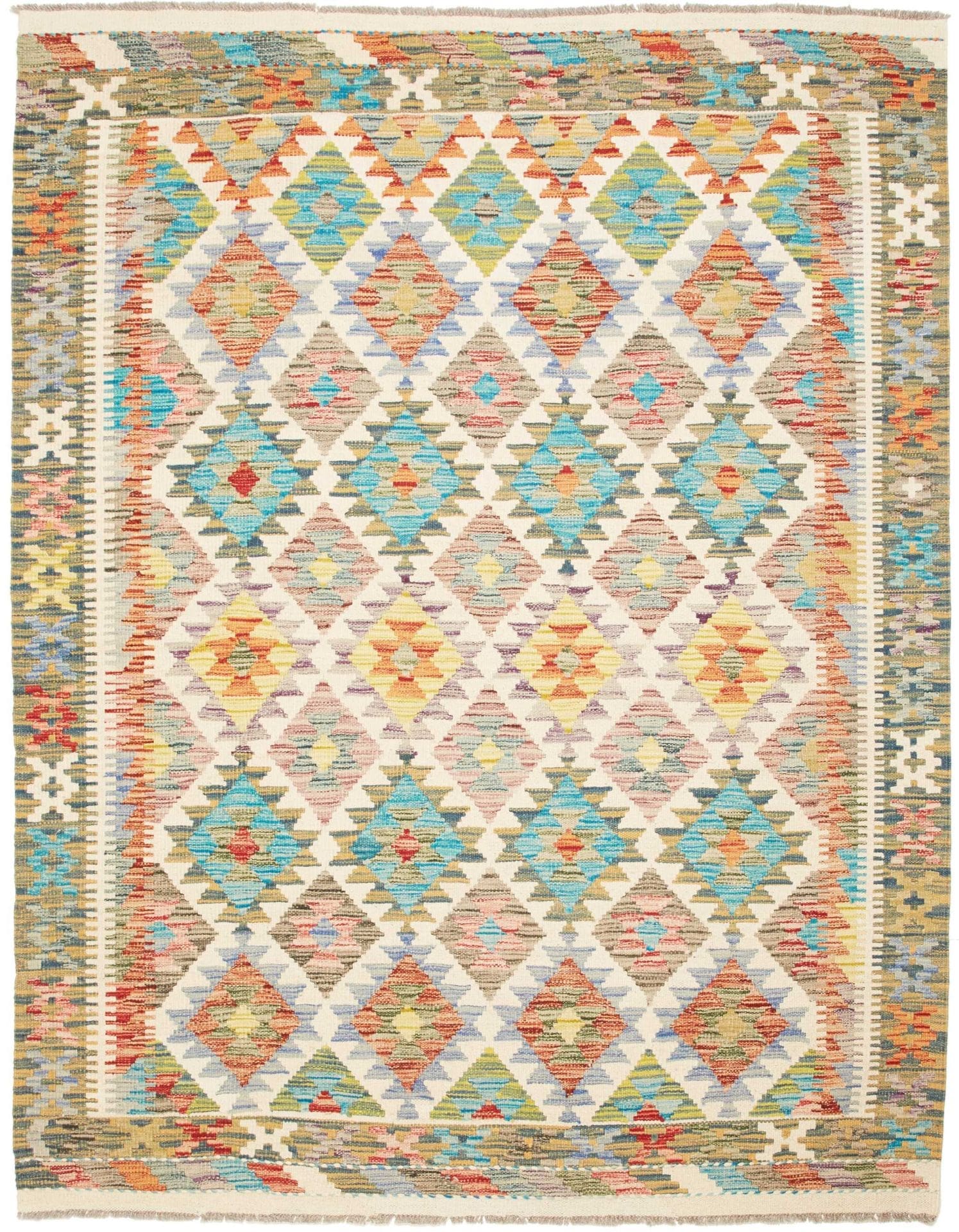 Kelim Teppich 158 x 194 cm aus Schurwolle, handgewebt, rustikal