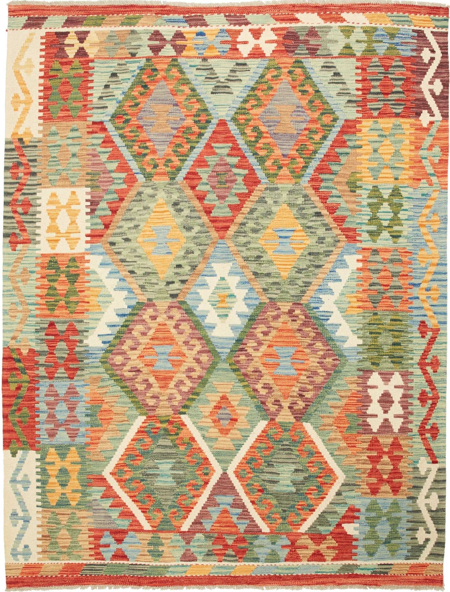 Kelim Teppich 158 x 201cm, handgewebt, rustikales Flair, Wolle