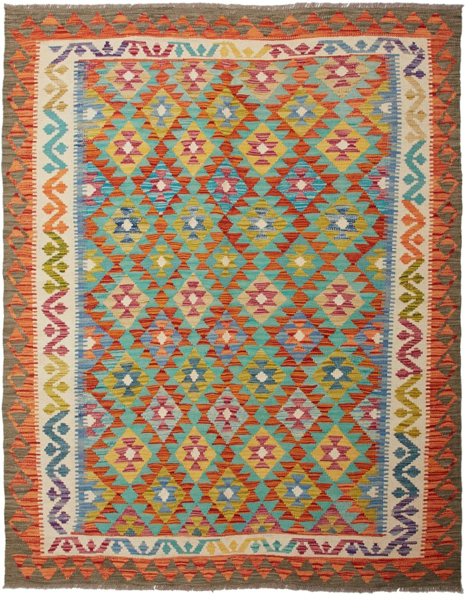 Kelim Teppich 159 x 198cm, handgewebt, rustikales Flair, Wolle