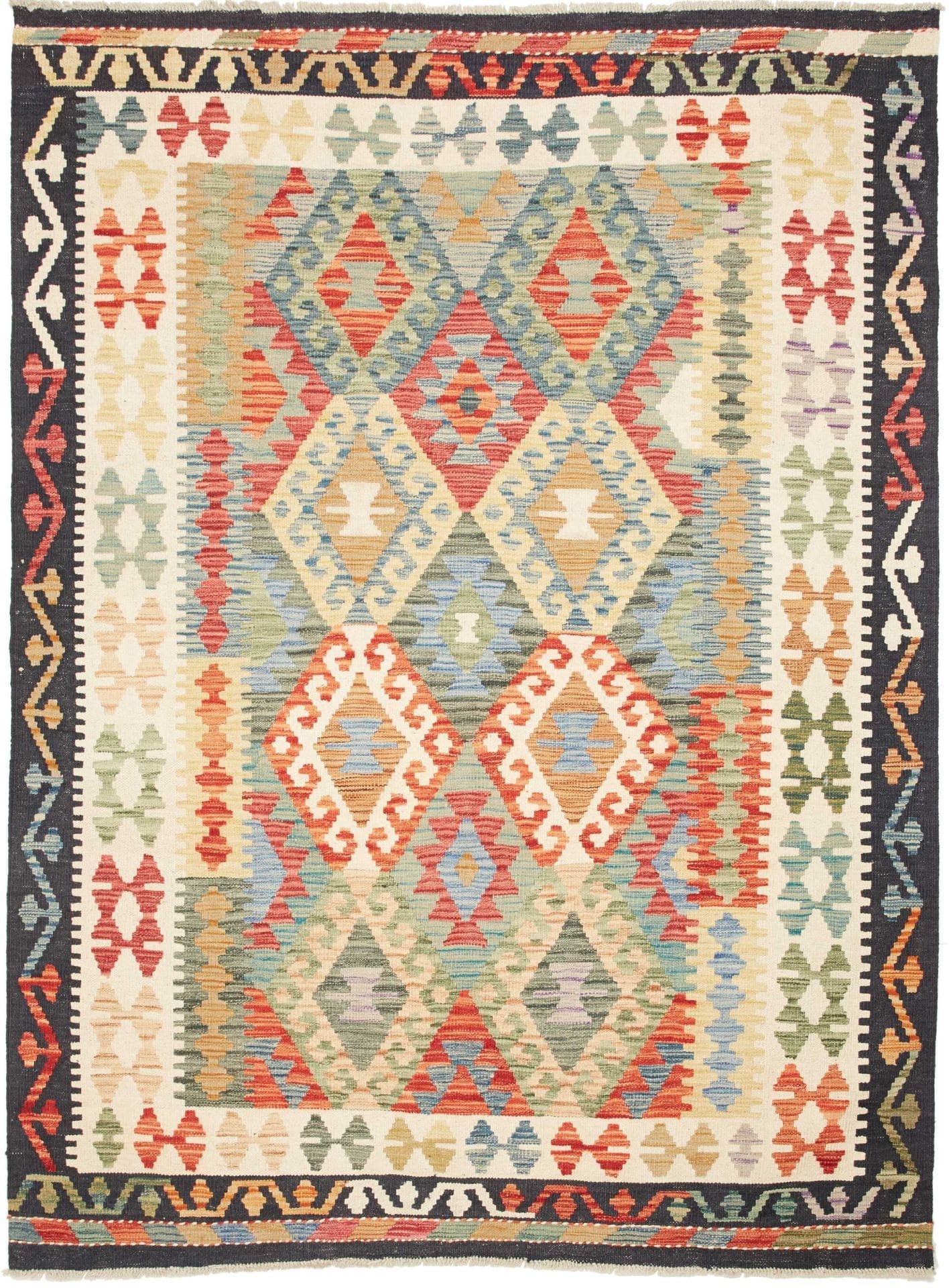 Kelim Teppich 159 x 209 cm, handgewebt, rustikales Flair, Schurwolle