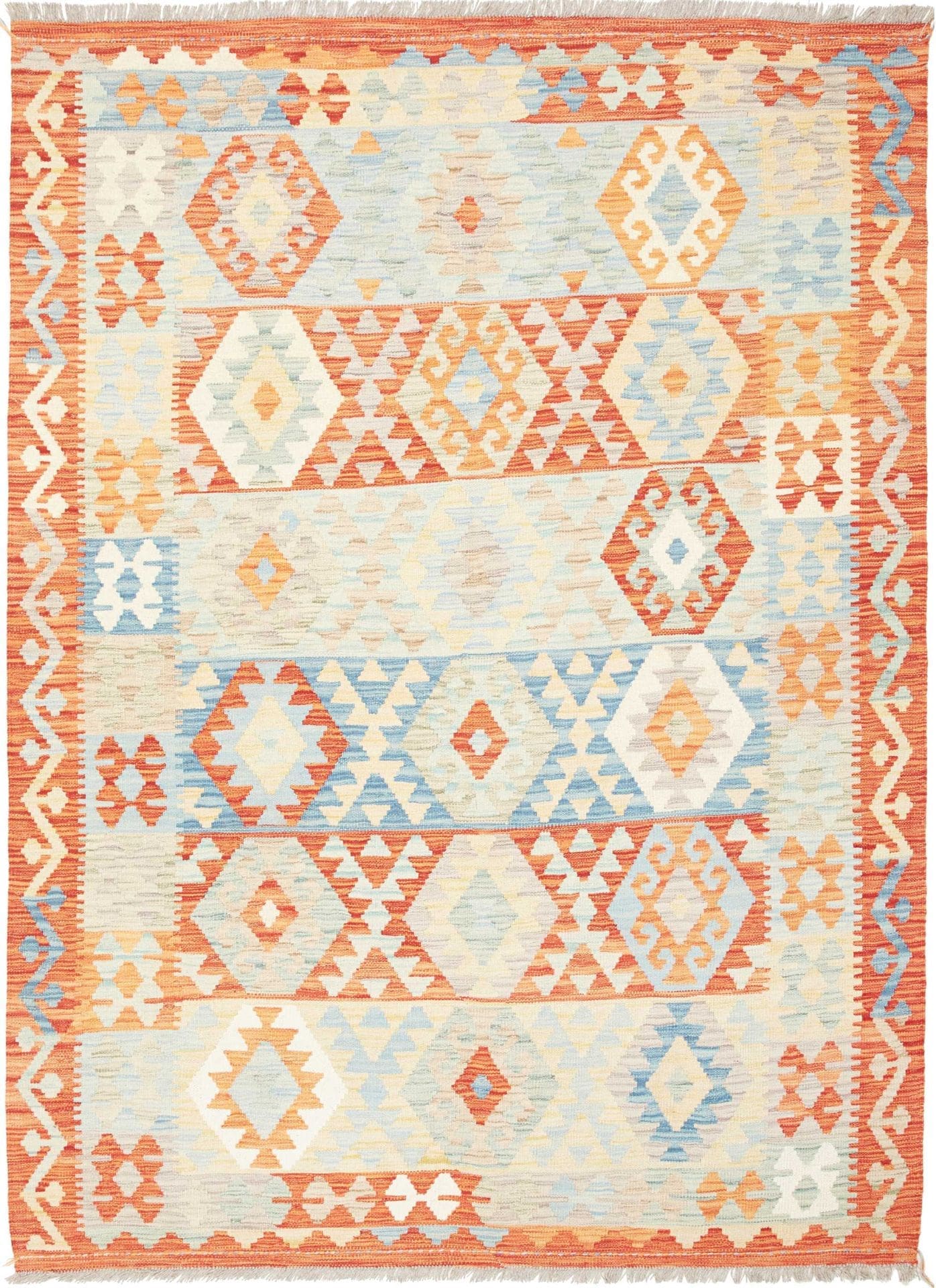 Kelim Teppich 159 x 210cm, handgewebt, afghanisches Design, Wolle