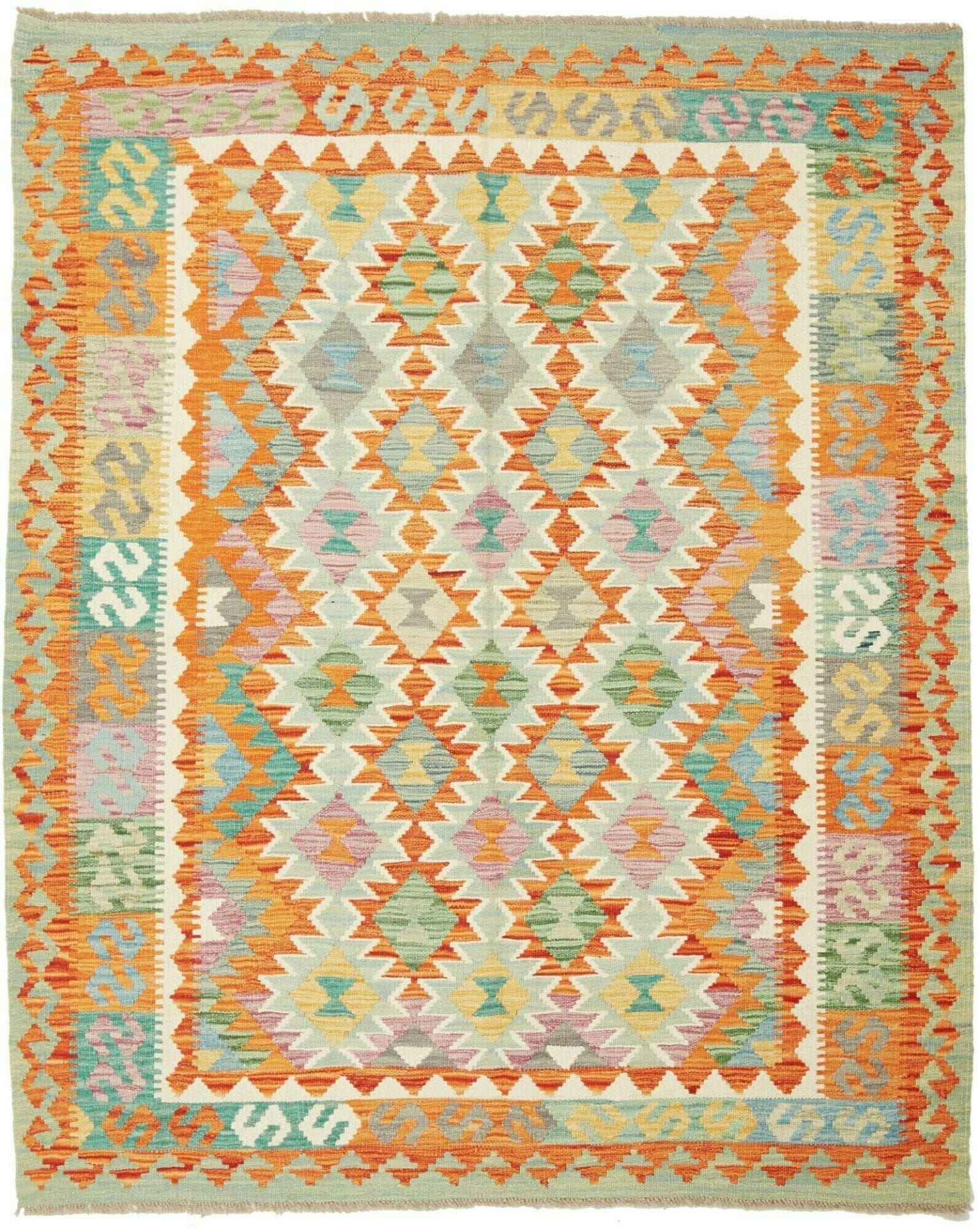Kelim Teppich 160 x 196cm, rustikal, handgewebt, Wolle, Orientteppich