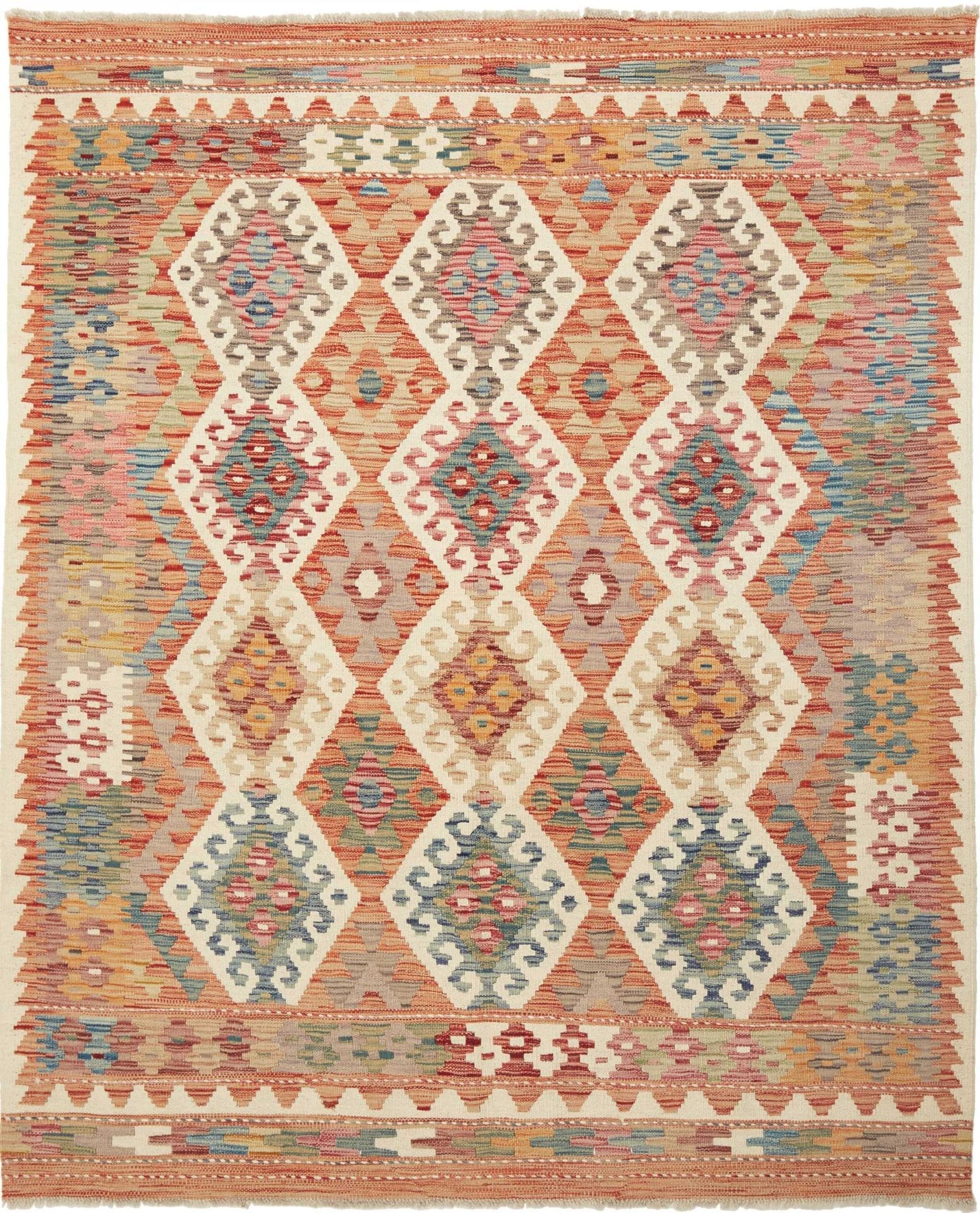 Kelim Teppich 161 x 192cm, handgewebt, rustikales Flair, Schurwolle