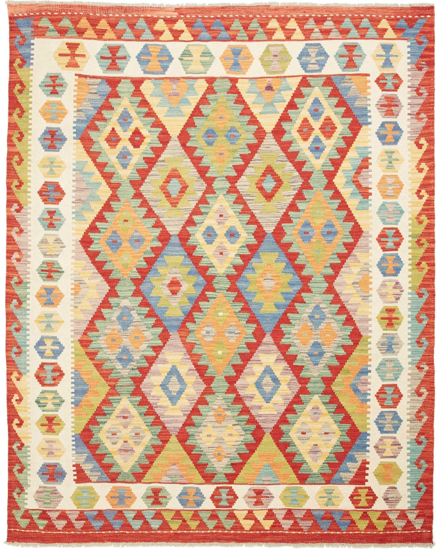 Kelim Teppich 161 x 194 cm aus Schurwolle, handgewebt, rustikal