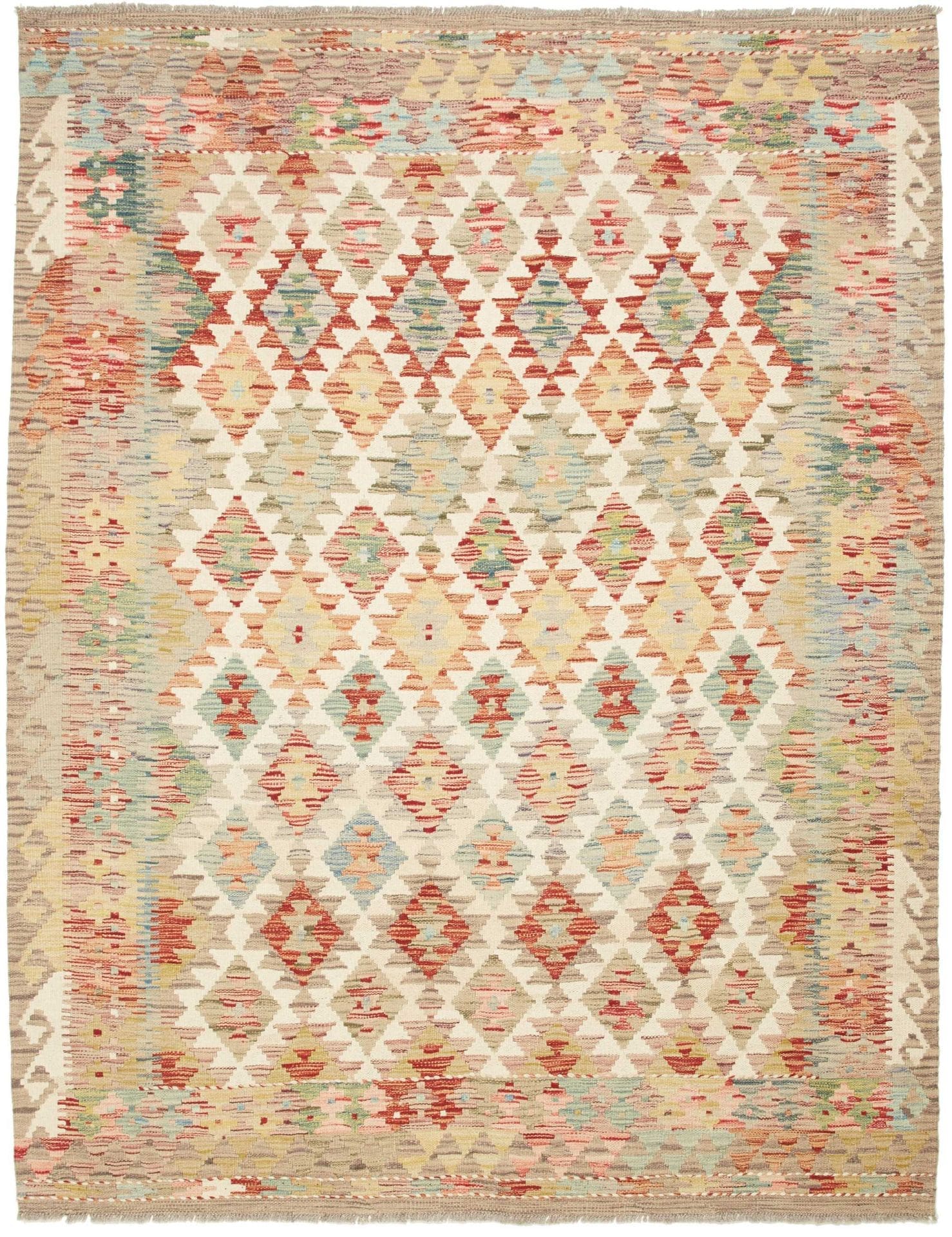 Kelim Teppich 161 x 203cm, handgewebt, rustikales Flair, Wolle