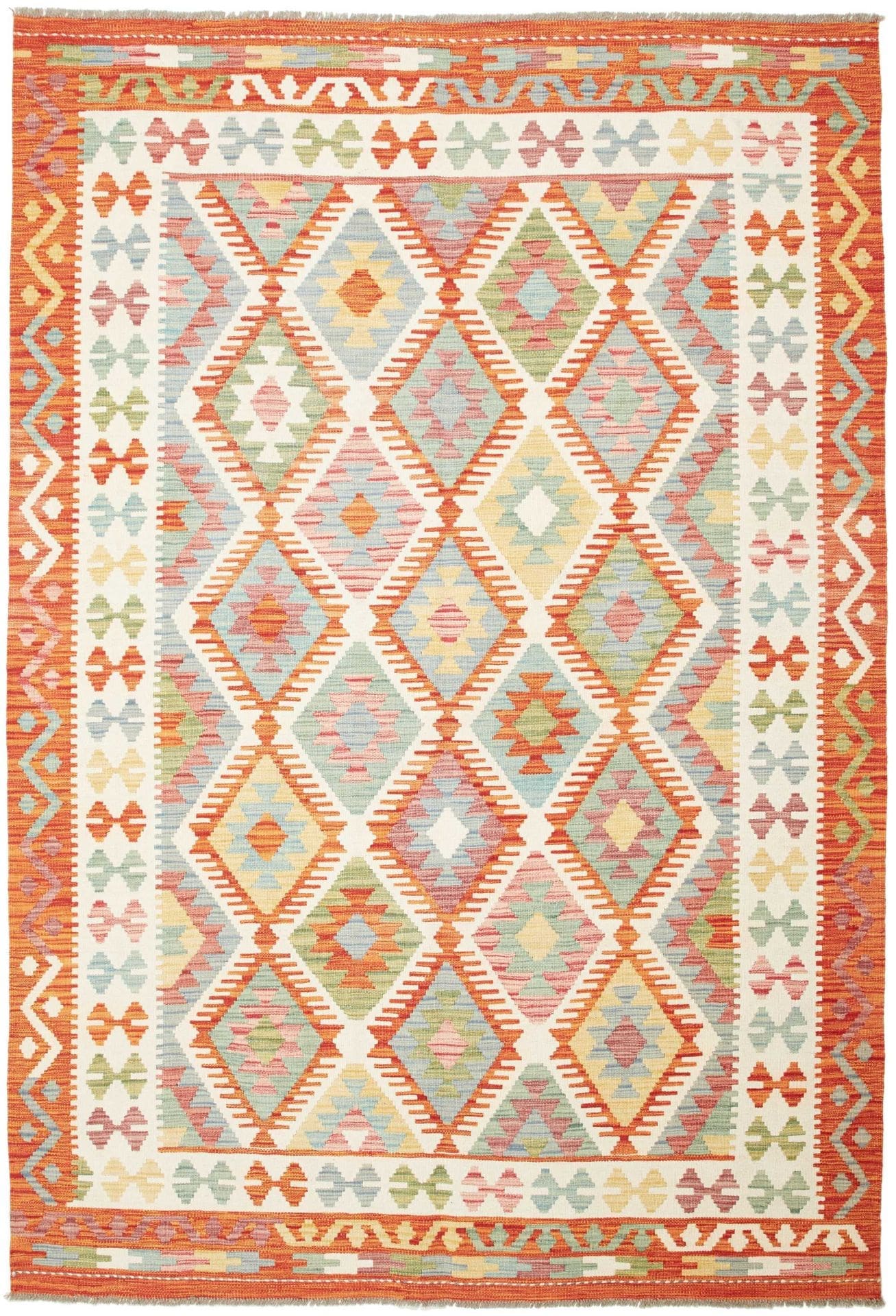 Kelim Teppich 168 x 243cm, handgewebt, rustikales Flair, Wolle