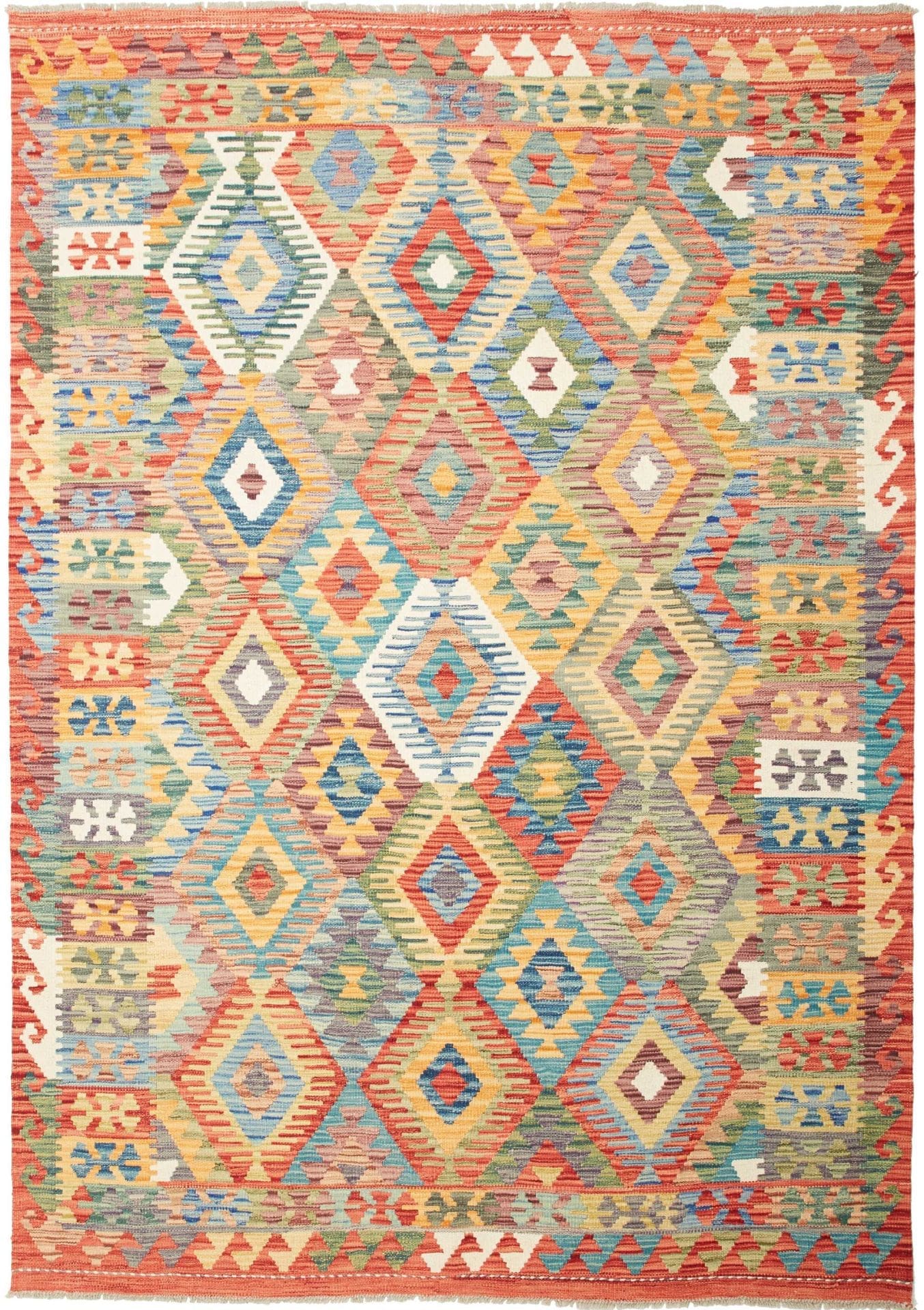 Kelim Teppich 170 x 239cm, Handgewebt, Wolle, Rustikales Flair