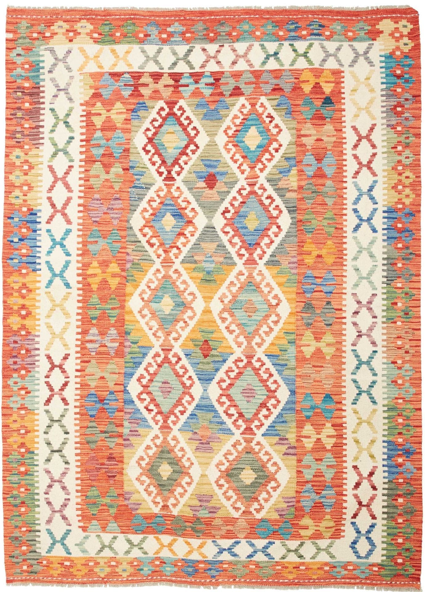 Kelim Teppich 171 x 231cm, rustikal, Schurwolle, handgewebt