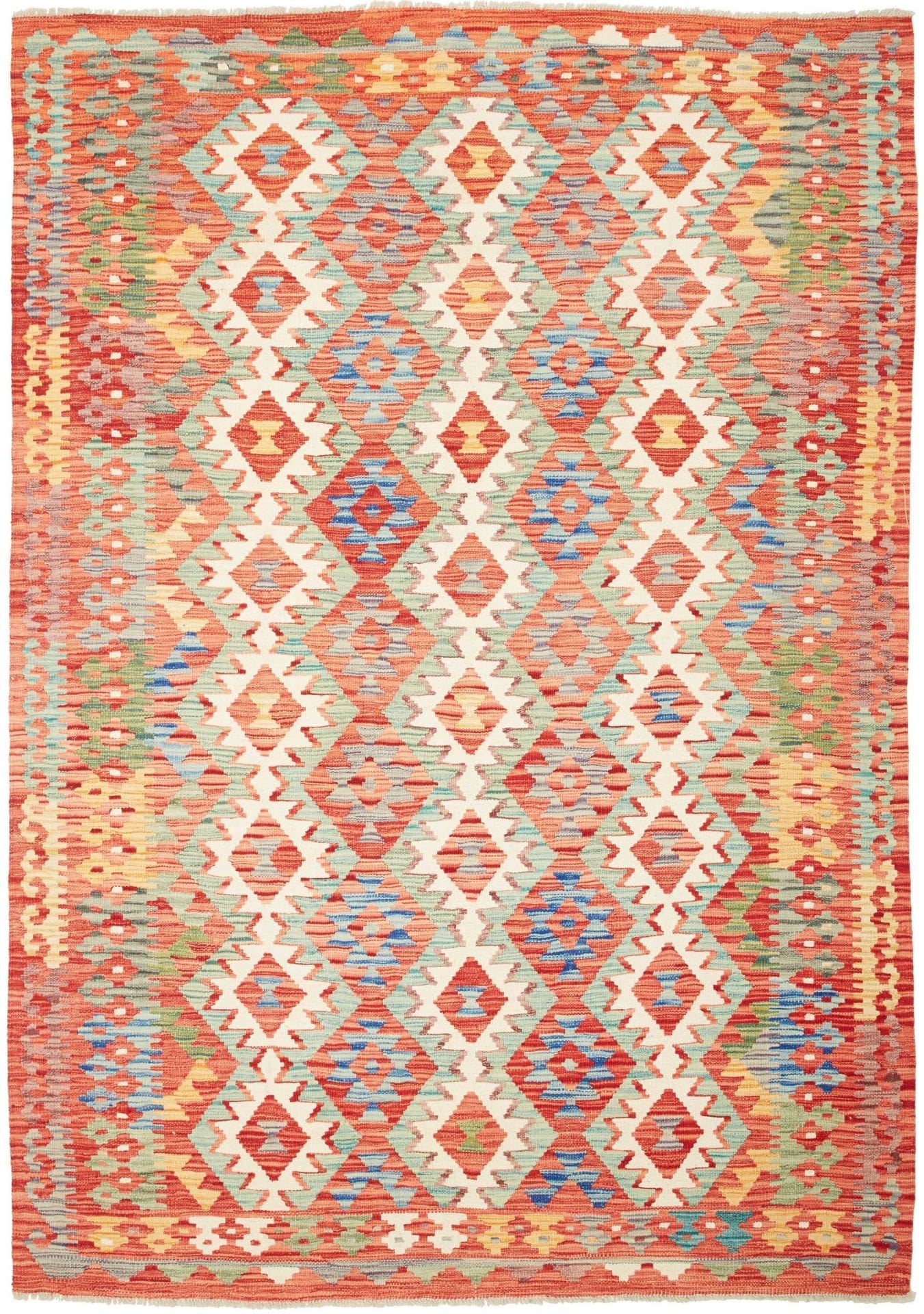 Kelim Teppich 171 x 244cm, handgewebt, rustikales Flair, Wolle