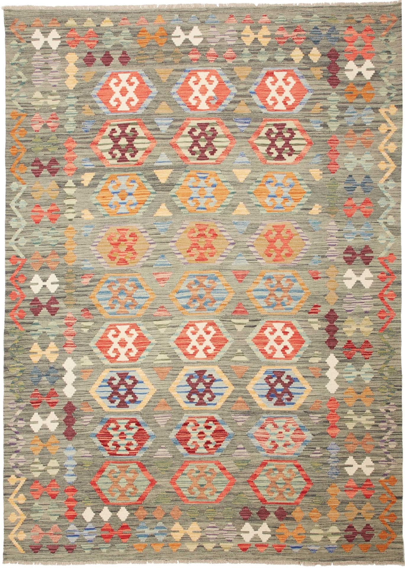 Kelim Teppich 172 x 234cm, handgewebt, rustikales Flair, Wolle