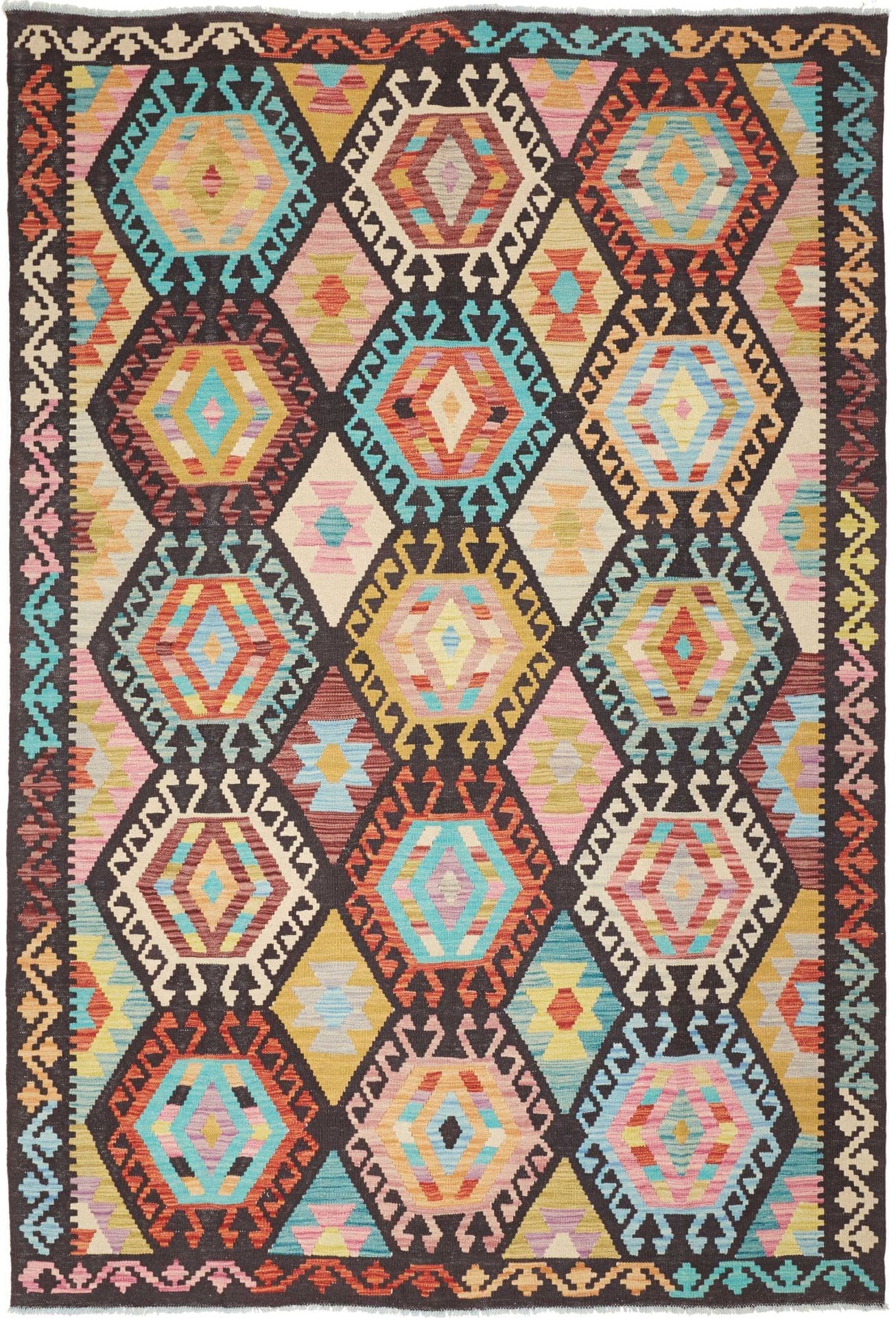 Kelim Teppich 172 x 247cm, handgewebt, rustikales Flair, Wolle