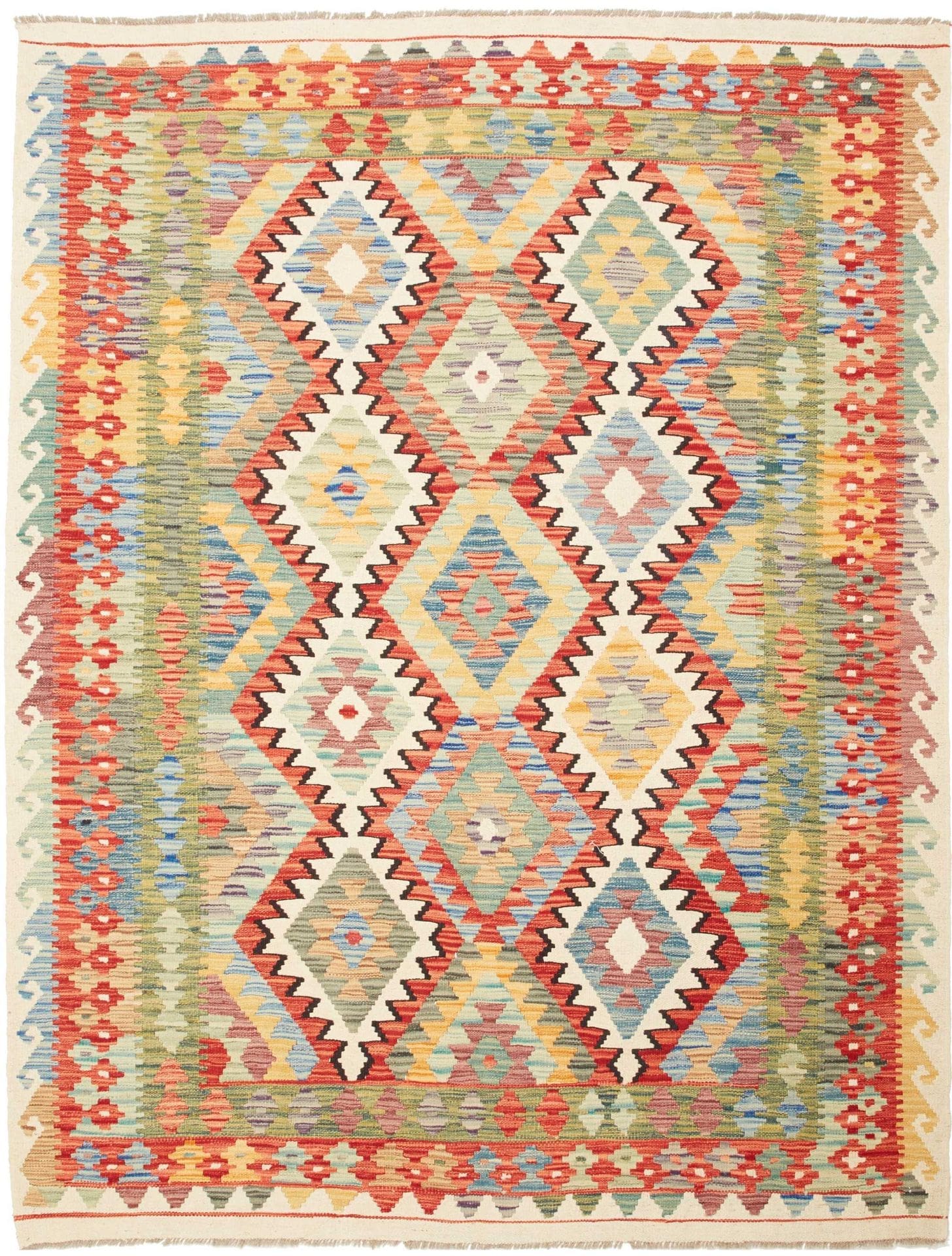 Kelim Teppich 173 x 221cm, handgewebt, rustikales Flair