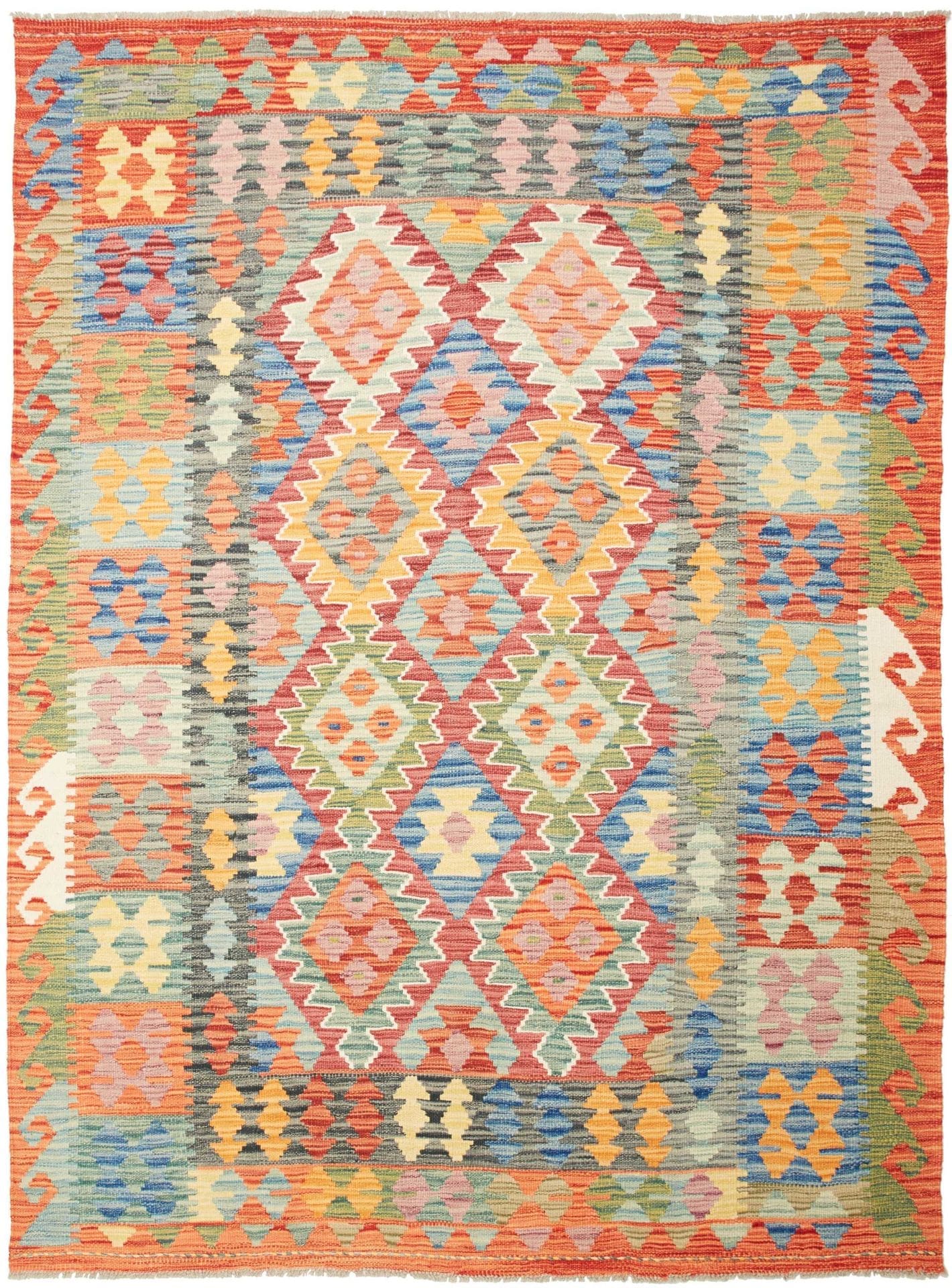 Kelim Teppich 173 x 230cm, rustikal, aus Schurwolle, handgewebt