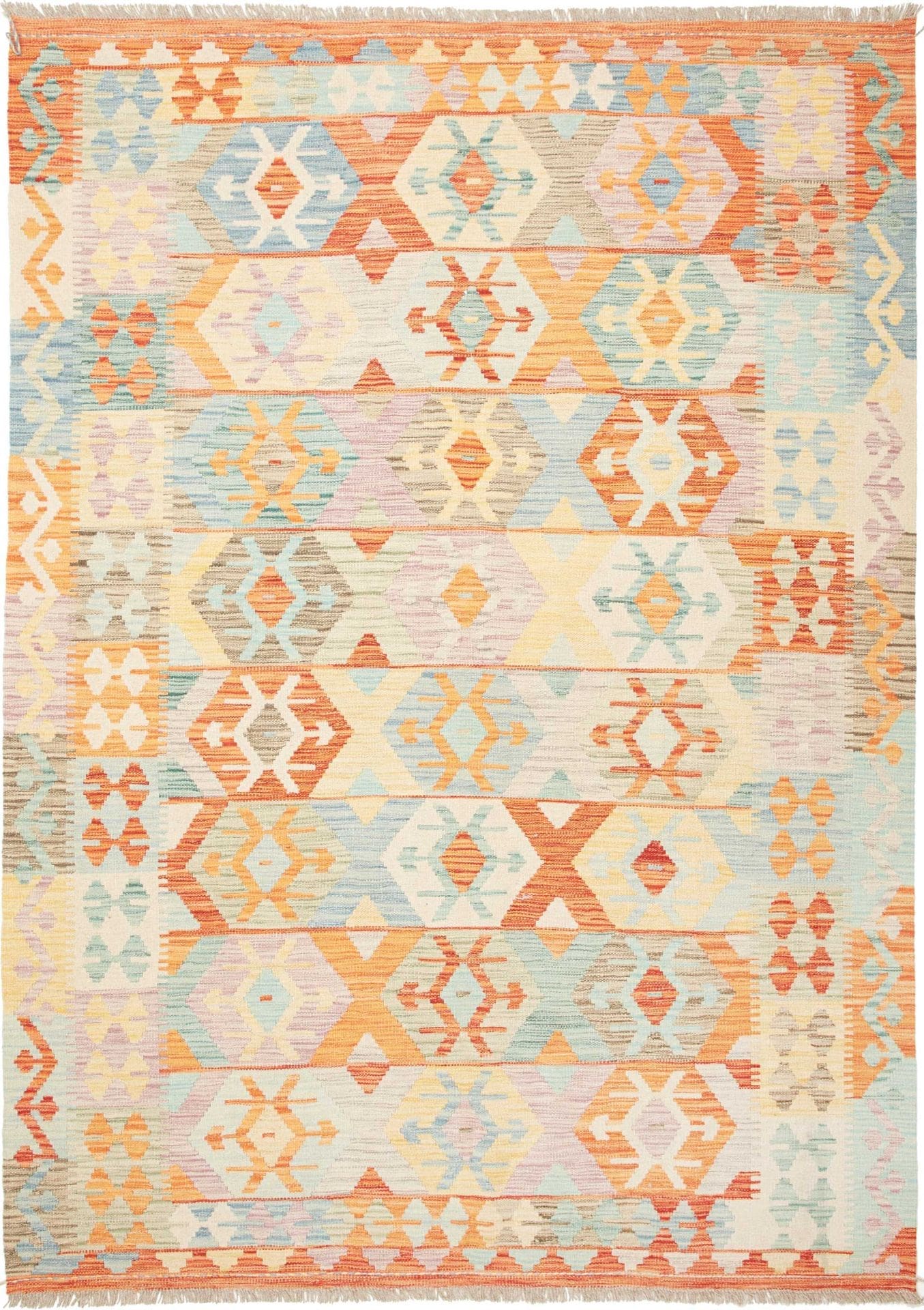 Kelim Teppich 173 x 235cm, Afghan, geometrisches Muster, handgewebt