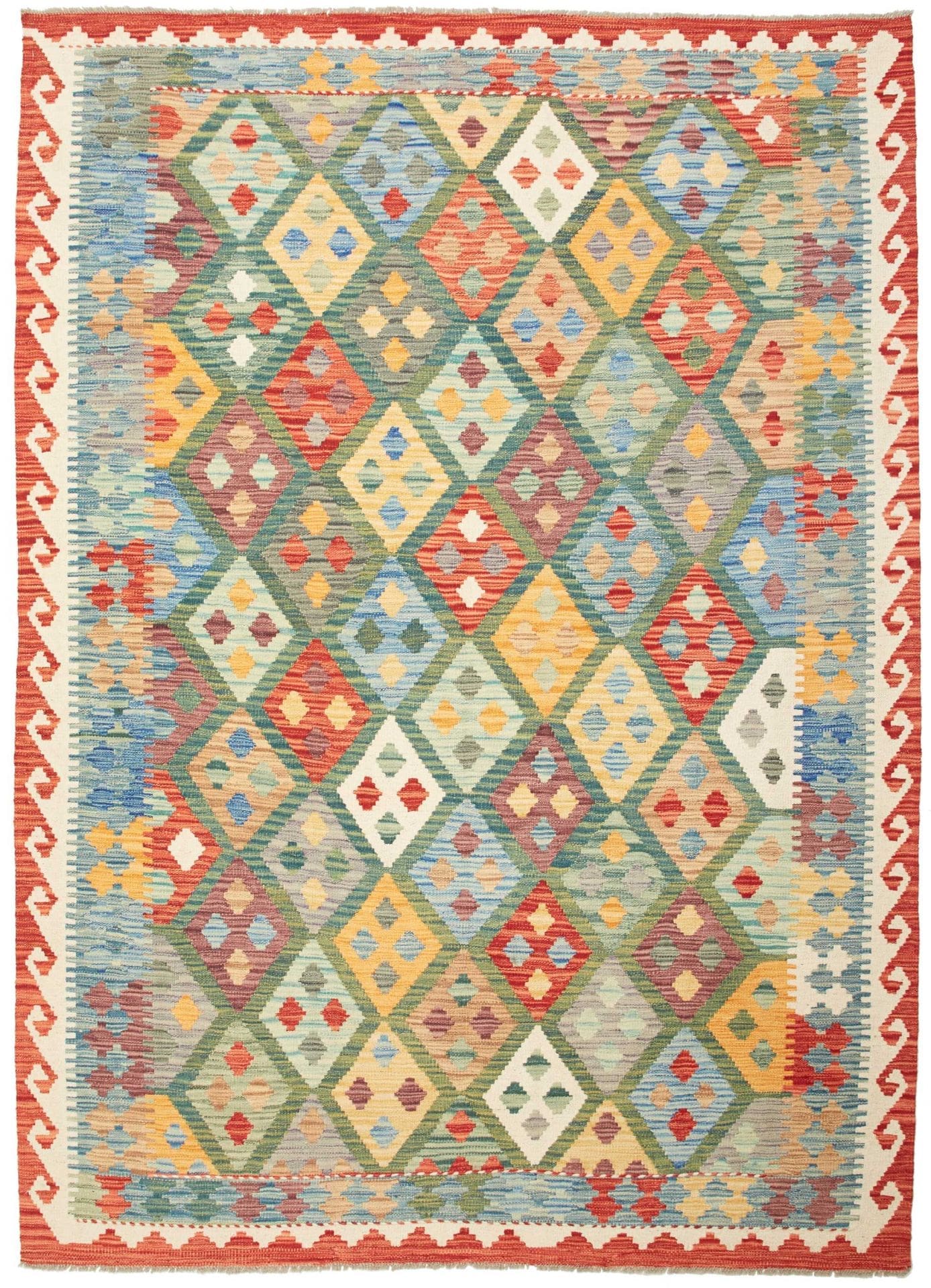 Kelim Teppich 173 x 236 cm - Handgewebt aus Schurwolle, rustikal