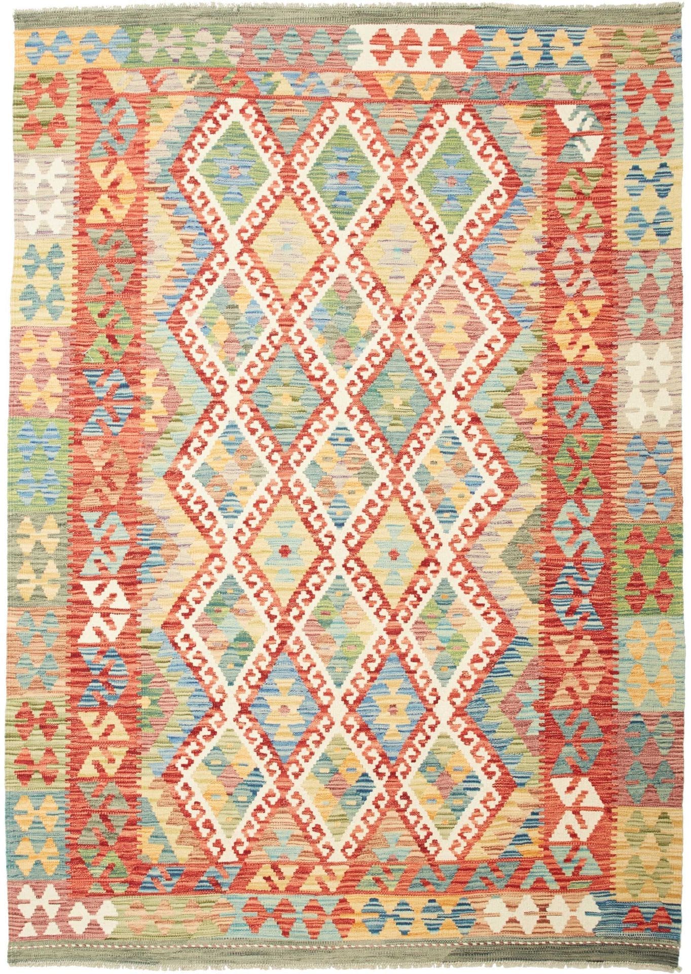 Kelim Teppich 173 x 237 cm, Schurwolle, handgewebt, rustikal