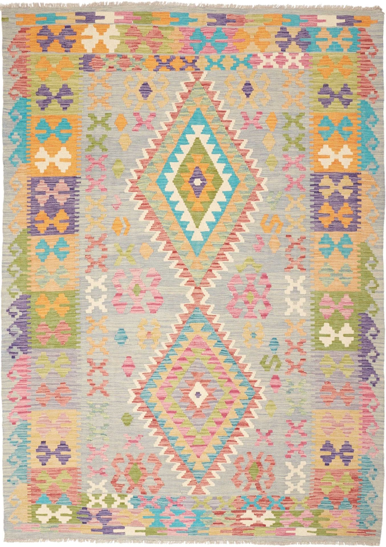 Kelim Teppich 173 x 244 cm, handgewebt, rustikales Design