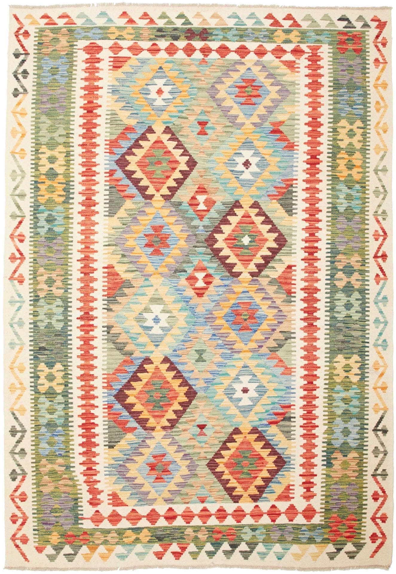 Kelim Teppich 173 x 249cm, Schurwolle, handgewebt, rustikales Flair