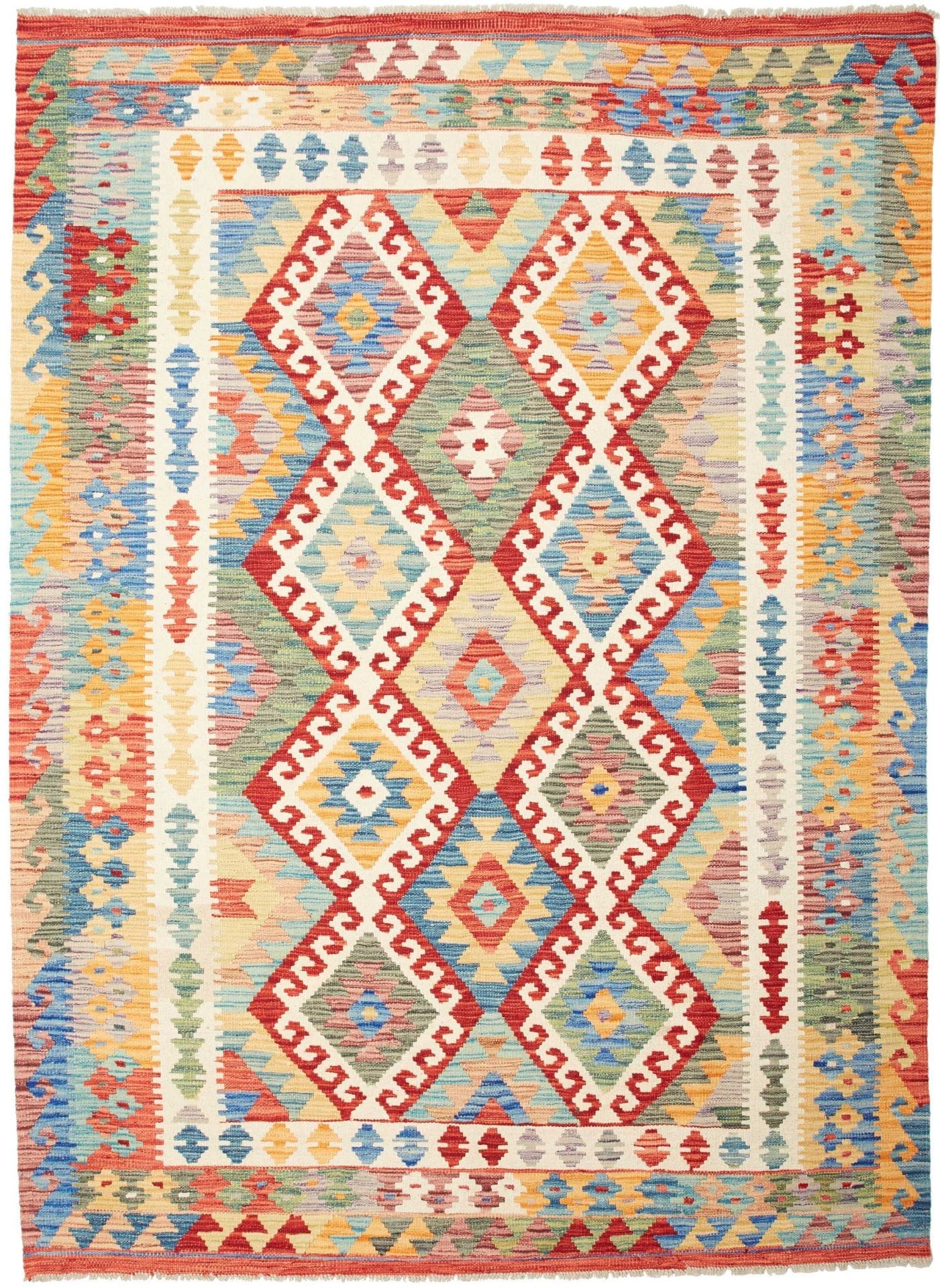 Kelim Teppich 174 x 236cm, handgewebt, rustikales Flair, Wolle