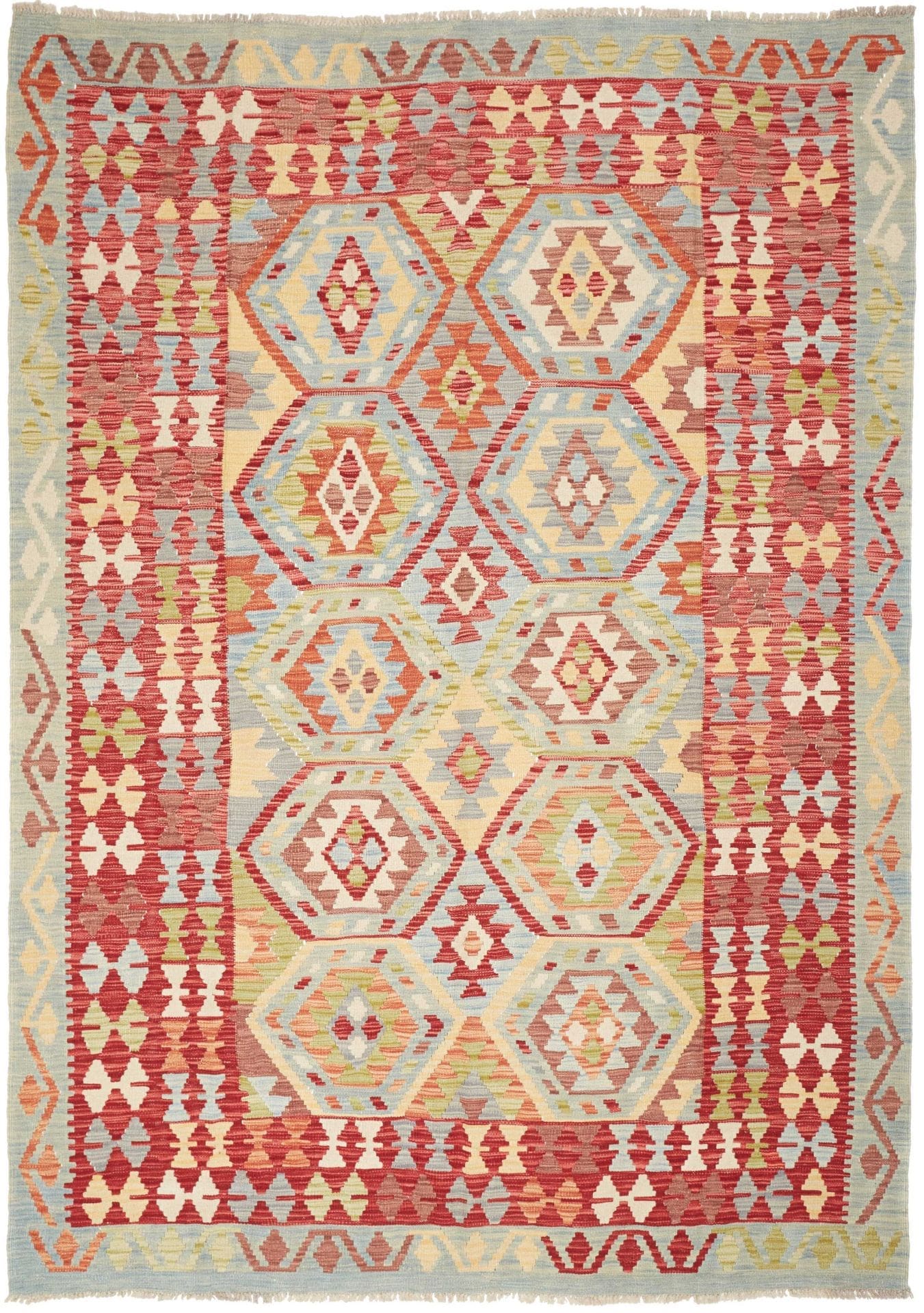 Kelim Teppich 174 x 242 cm, handgewebt, rustikales Flair, Wolle