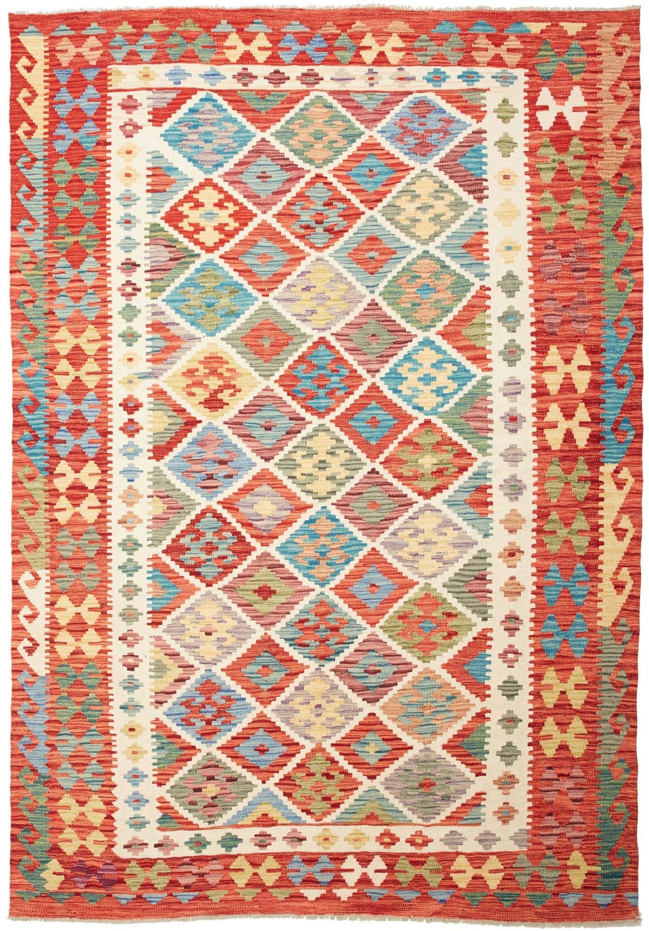 Kelim Teppich 174 x 246 cm, handgewebt, rustikales Flair, Wolle