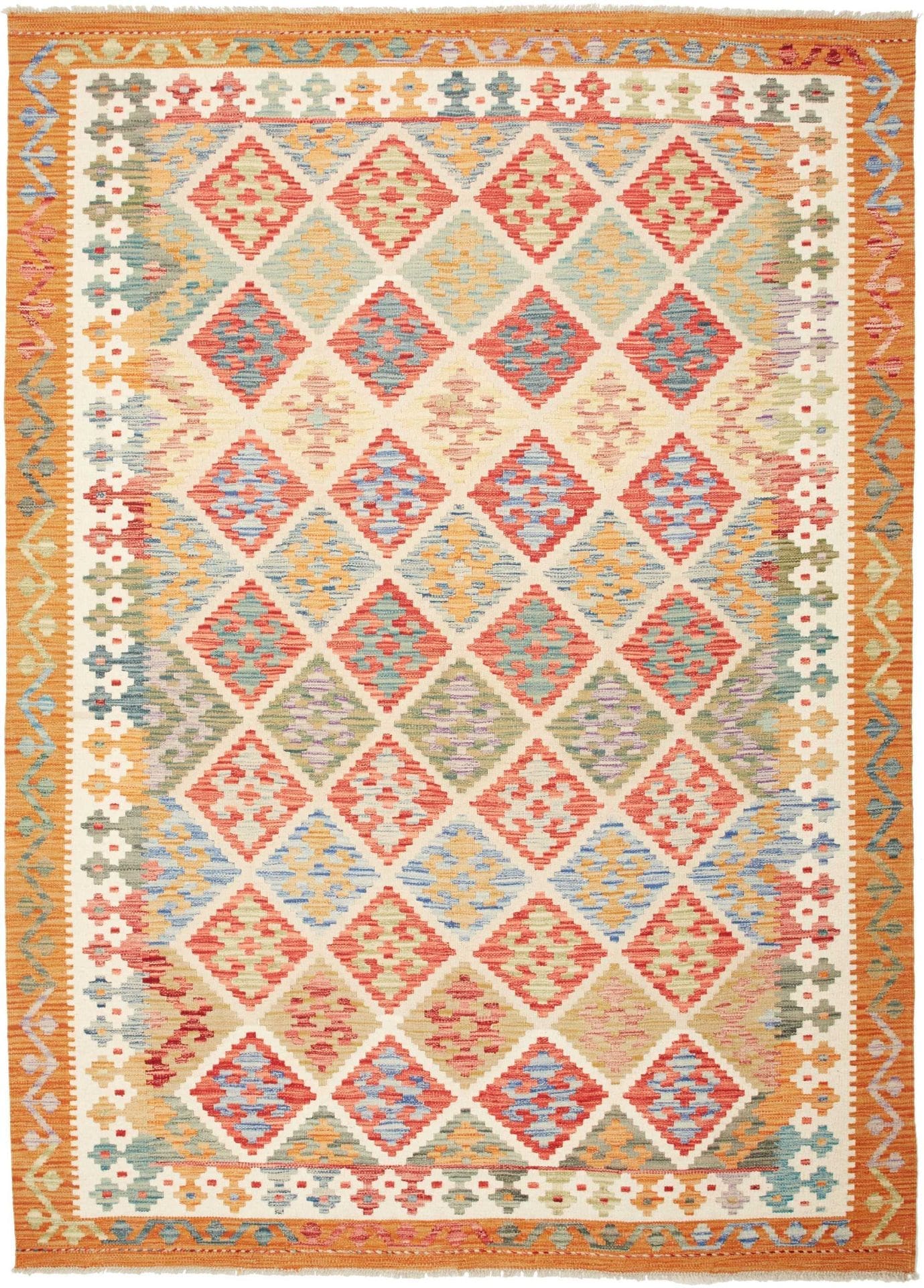 Kelim Teppich 175 x 238cm, handgewebt, rustikales Flair, Wolle