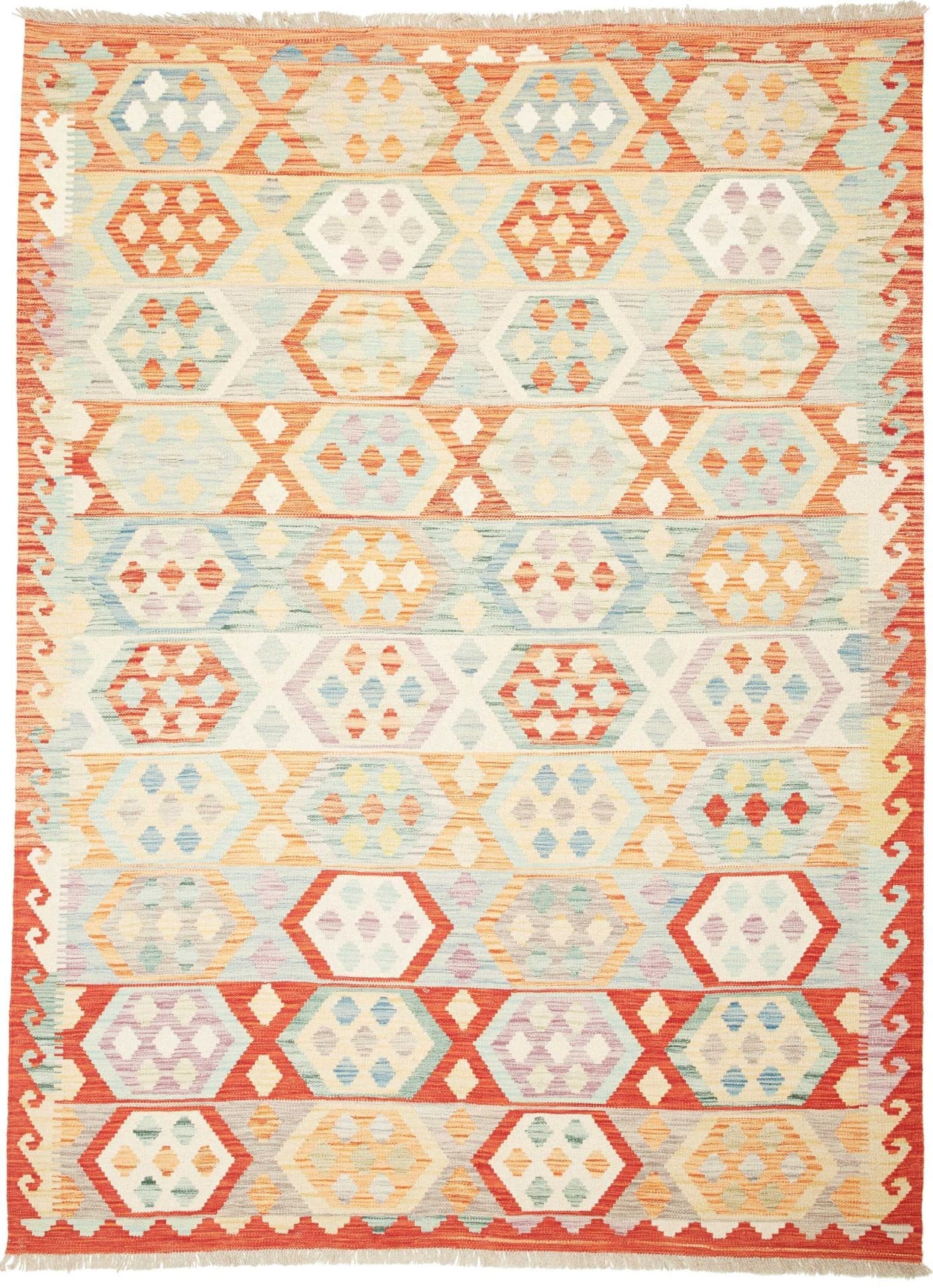 Kelim Teppich 176 x 234 cm | Afghanisch, geometrisches Muster | handgewebt