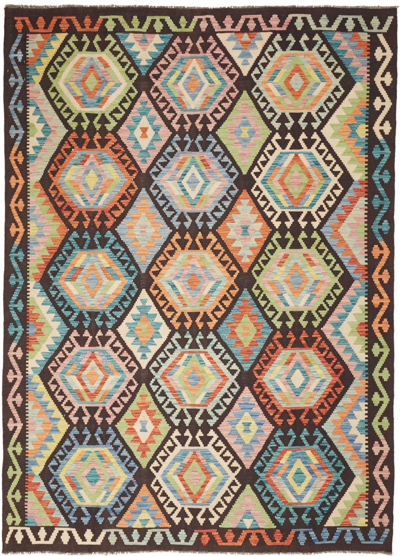 Kelim Teppich 176 x 239 cm aus Schurwolle, handgewebt, rustikal