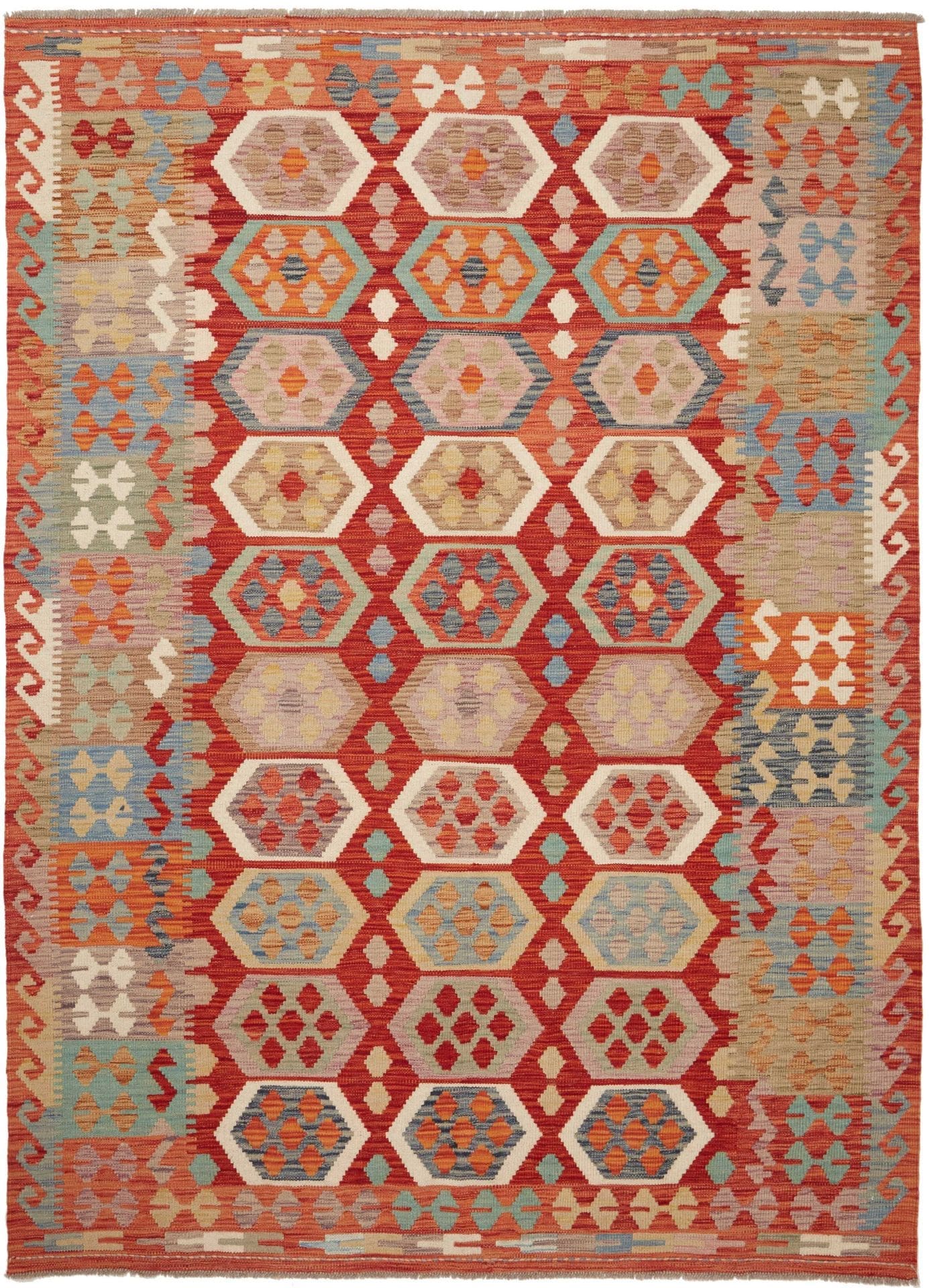Kelim Teppich 177 x 241cm, rustikales Design, handgewebt