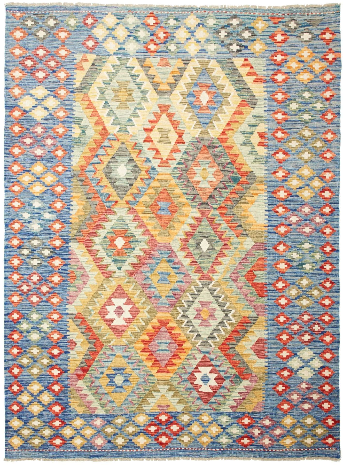 Kelim Teppich 178 x 237 cm, Schurwolle, handgewebt, rustikales Design
