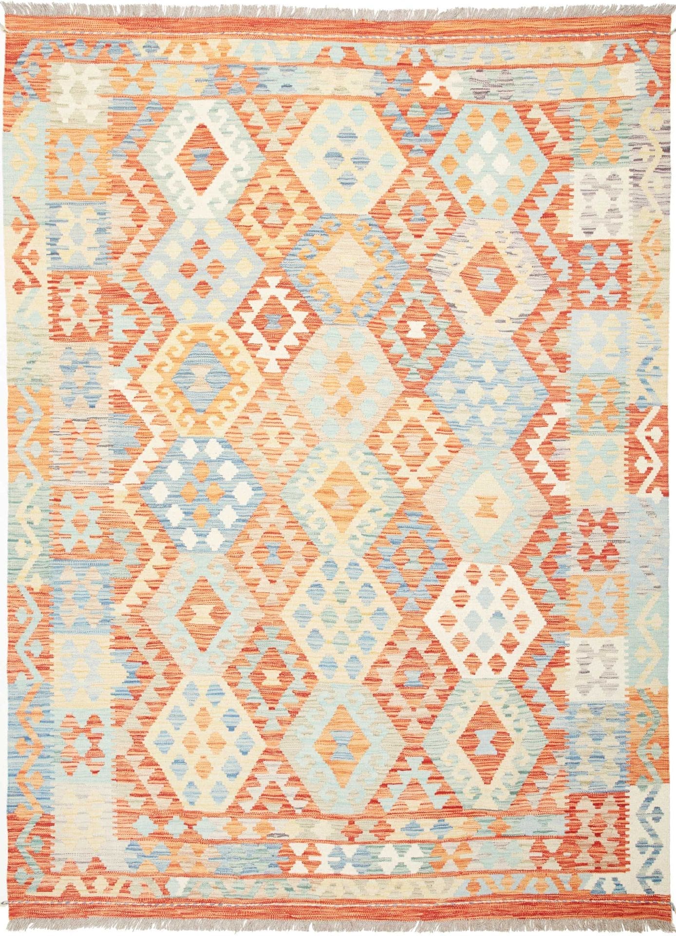 Kelim Teppich 178 x 243 cm, geometrisches Muster, handgewebt