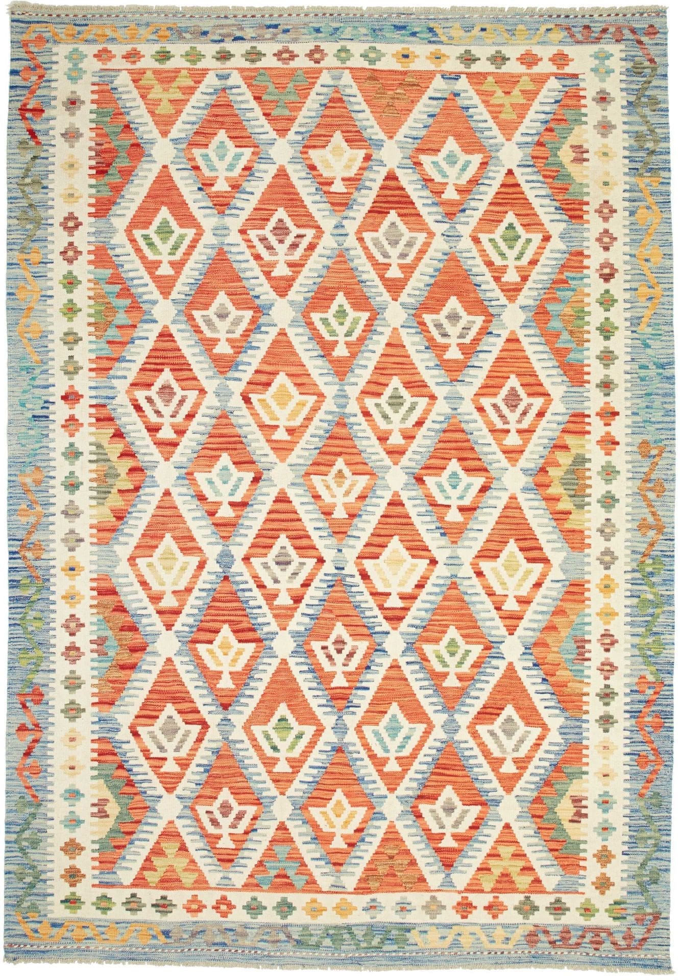 Kelim Teppich 178 x 252 cm aus Schurwolle, handgewebt, rustikal