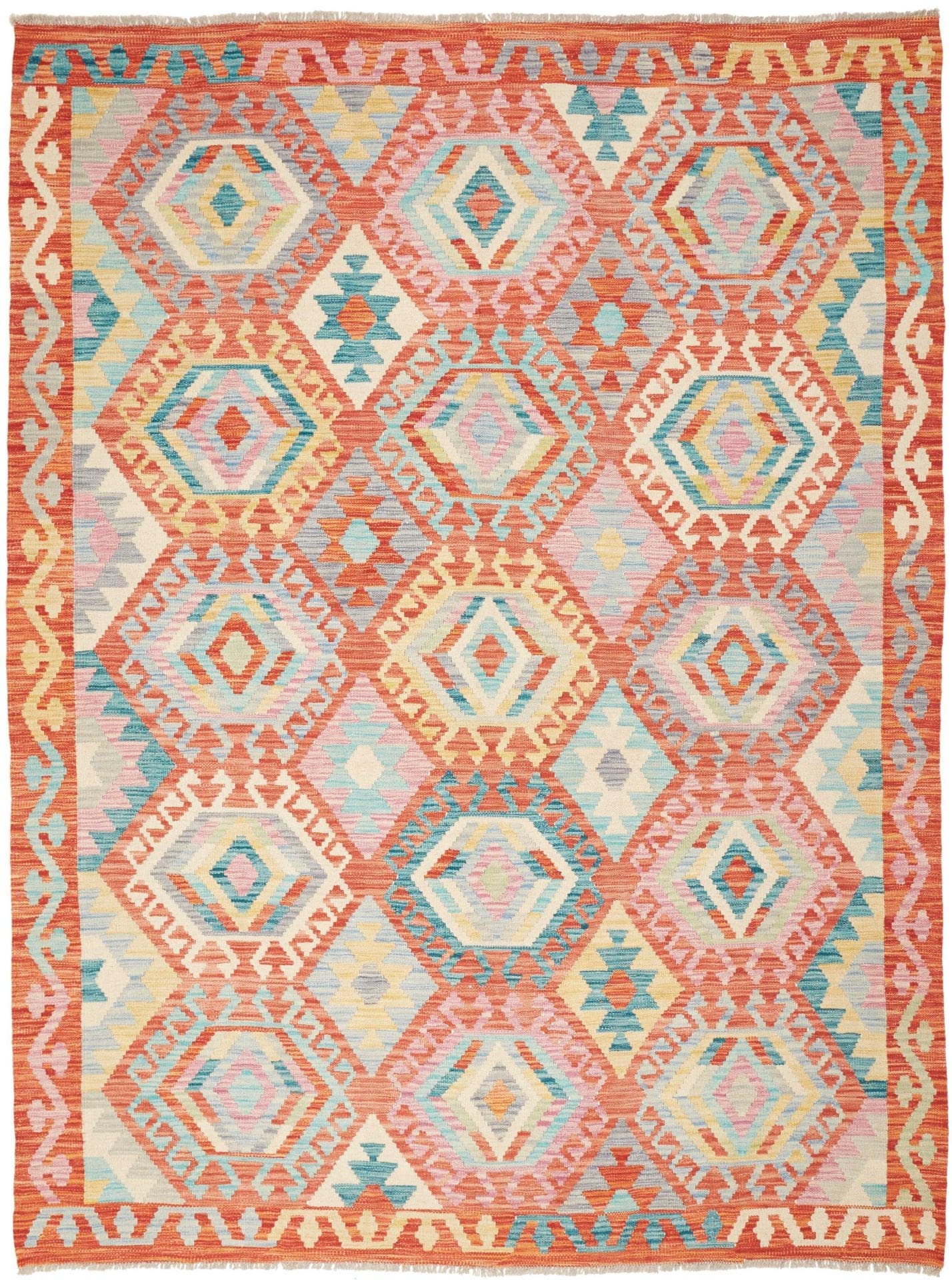 Kelim Teppich 179 x 236 cm aus Schurwolle, handgewebt, Orientteppich