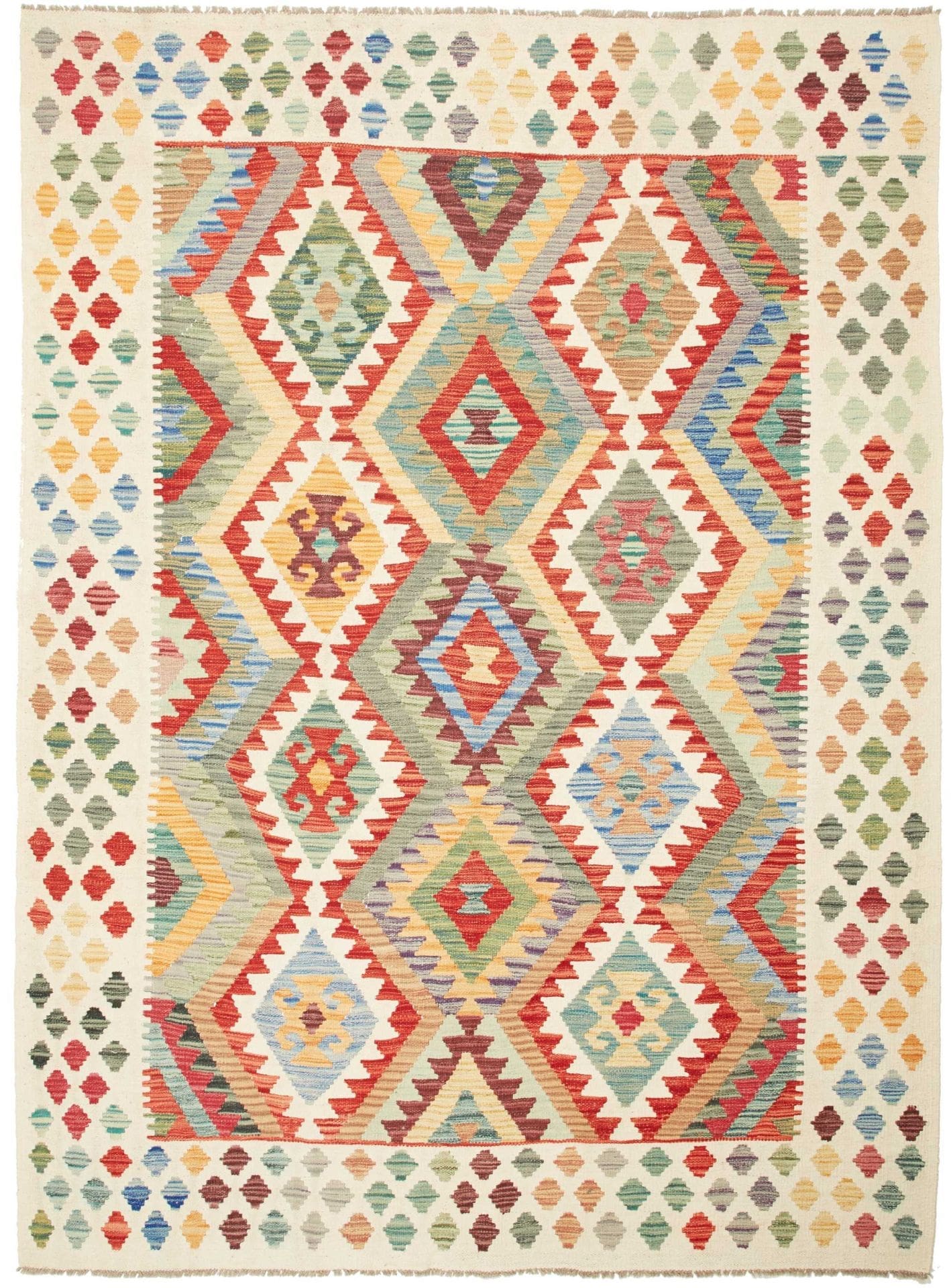 Kelim Teppich 179 x 237cm, rustikal, aus Schurwolle, handgewebt