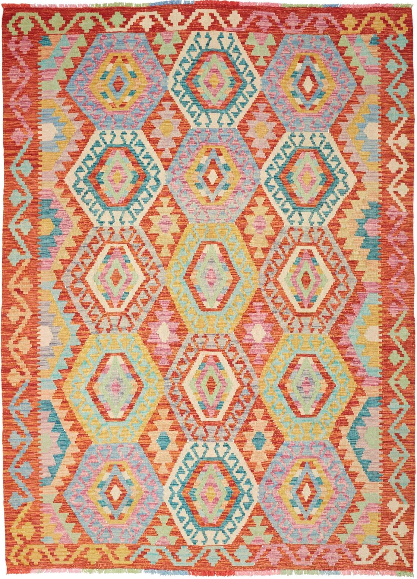 Kelim Teppich 179 x 240cm, handgewebt, rustikales Flair, Wolle