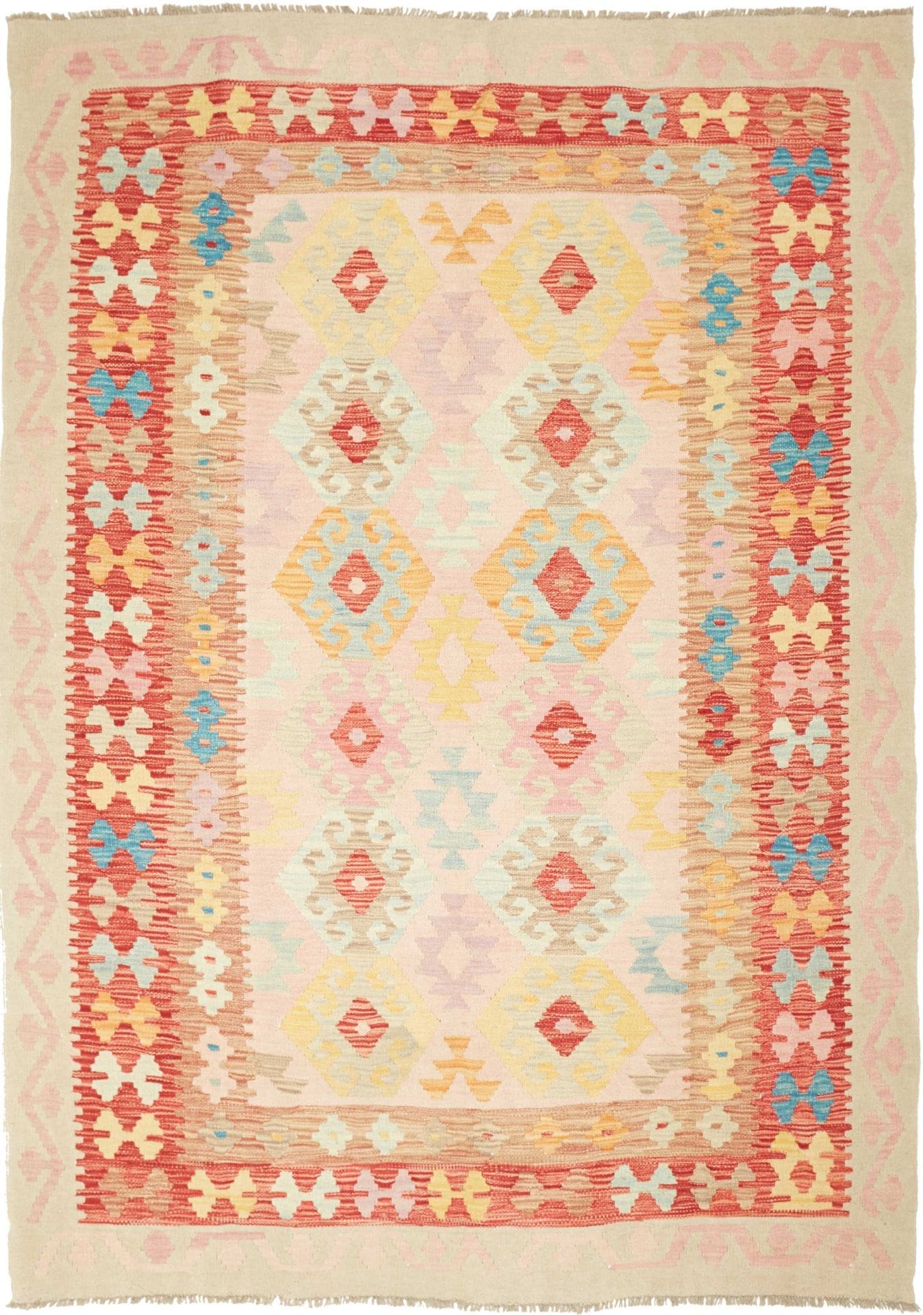 Kelim Teppich 179 x 241cm, handgewebt, rustikales Flair, Wolle