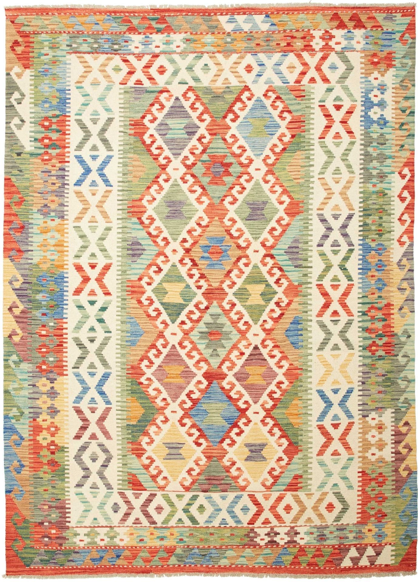 Kelim Teppich 179 x 243 cm, handgewebt, rustikales Flair, Schurwolle