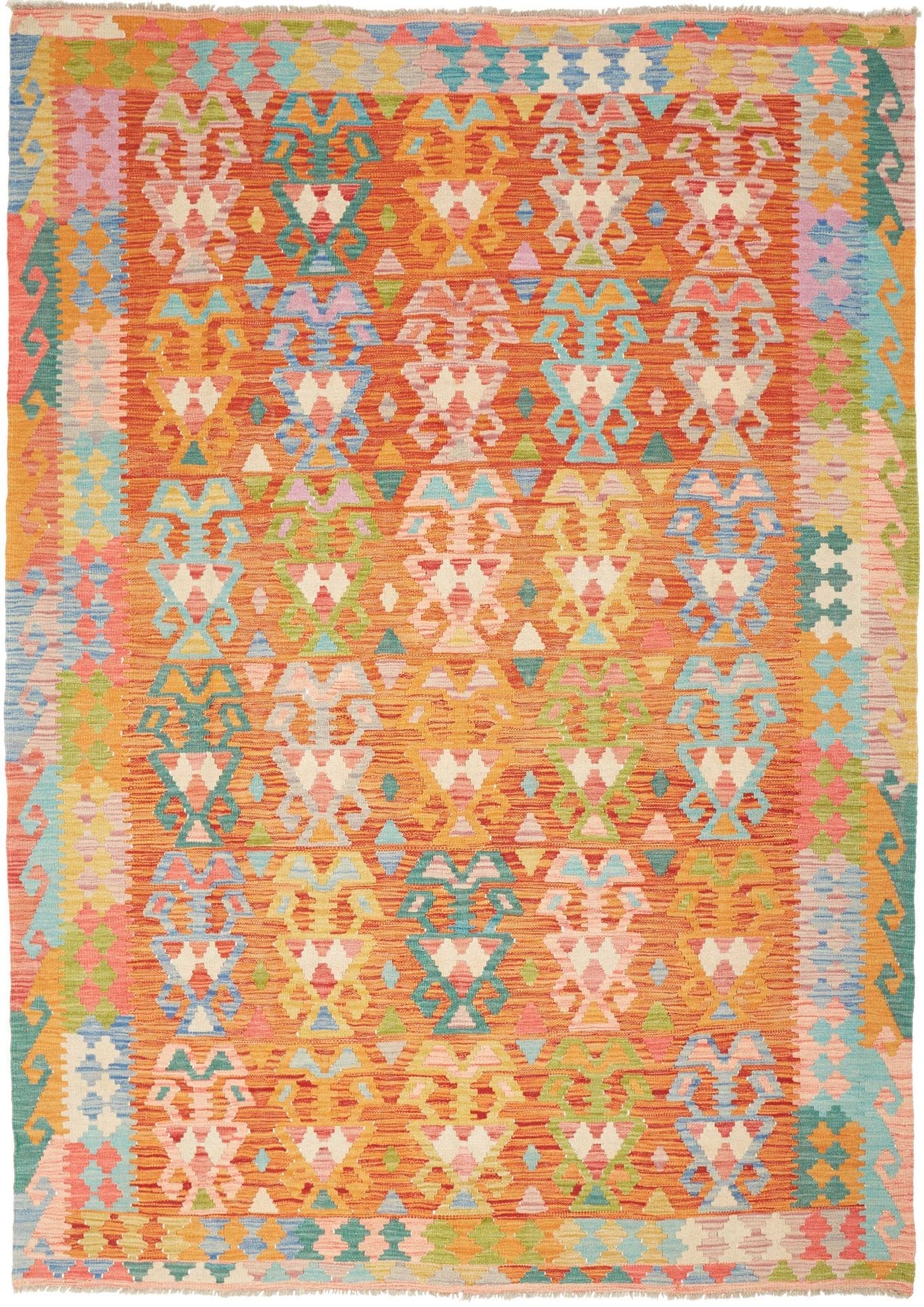 Kelim Teppich 179 x 250 cm, Schurwolle, handgewebt, rustikal