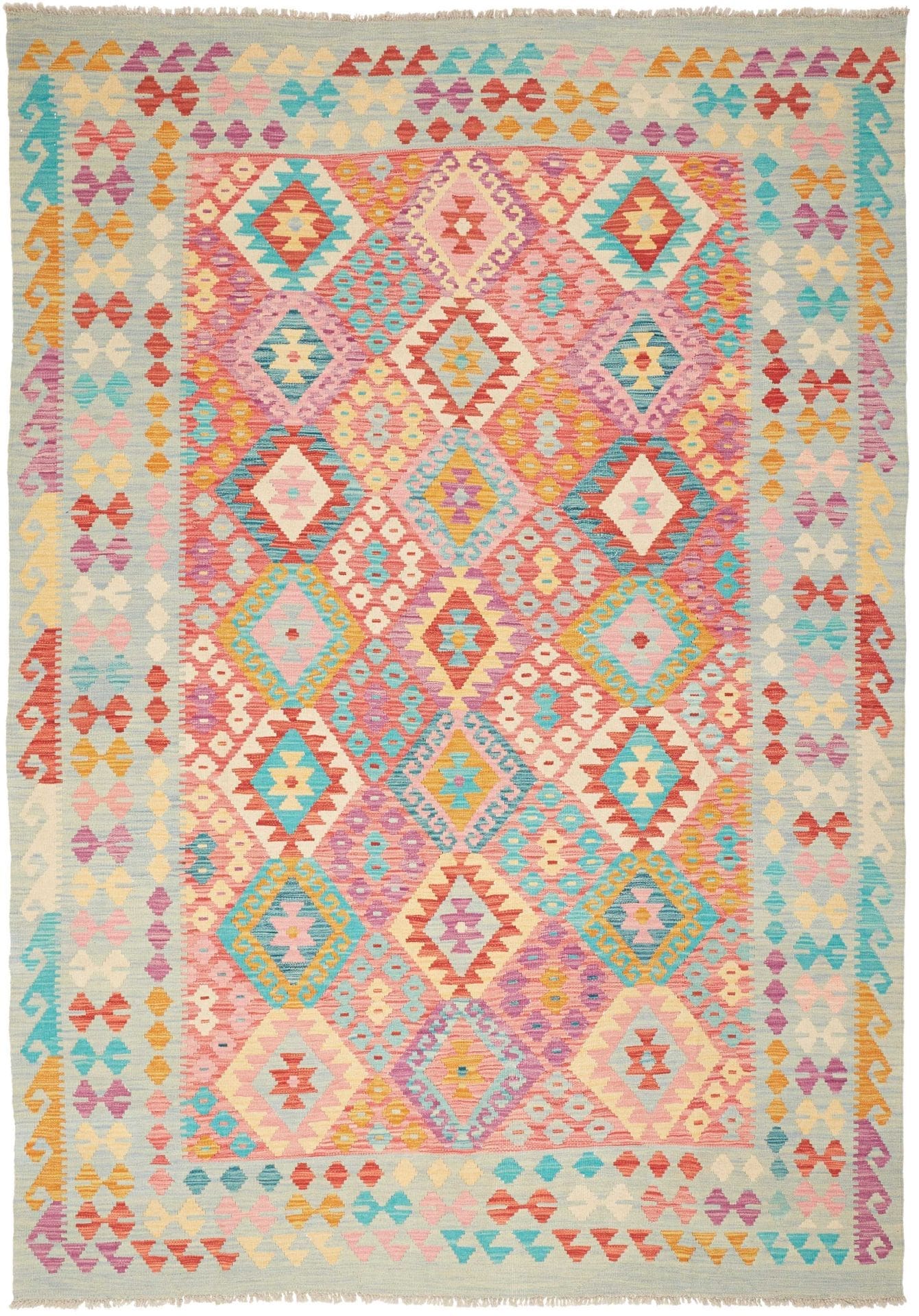 Kelim Teppich 179 x 250cm, handgewebt, rustikales Flair, Schurwolle