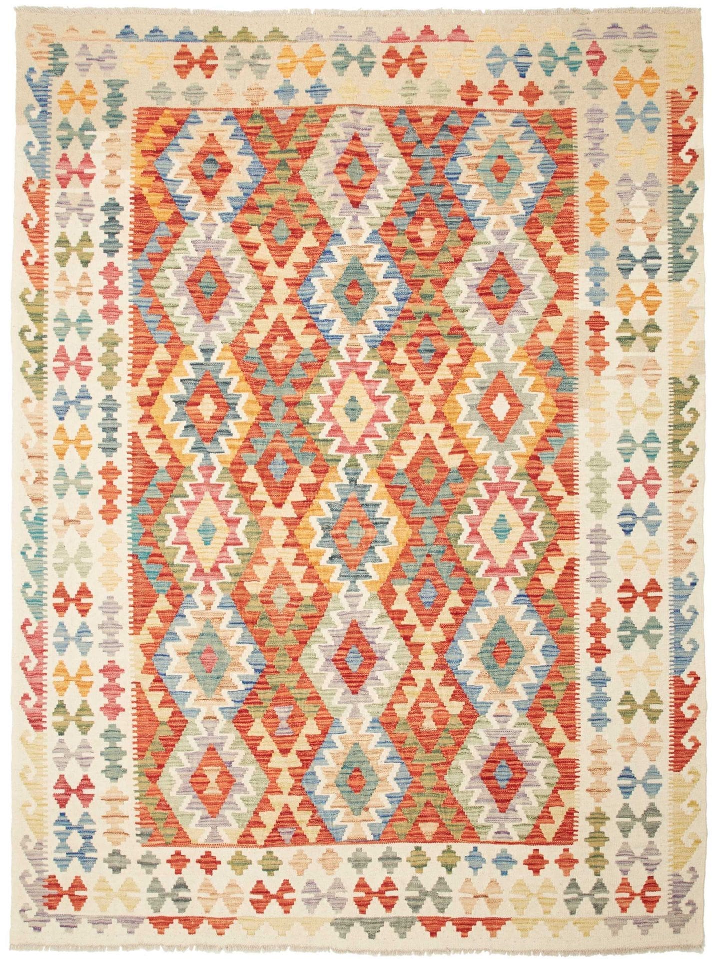 Kelim Teppich 180 x 236cm, rustikal, aus Schurwolle, handgewebt
