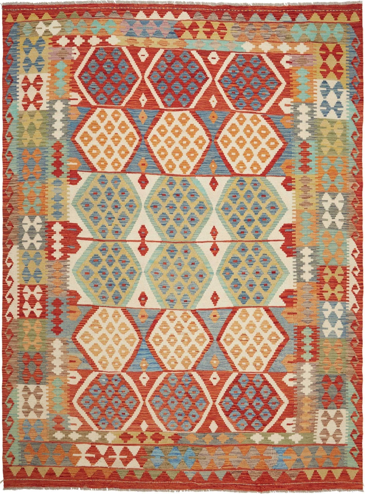 Kelim Teppich 180 x 238 cm, handgewebt, rustikales Design, Wolle